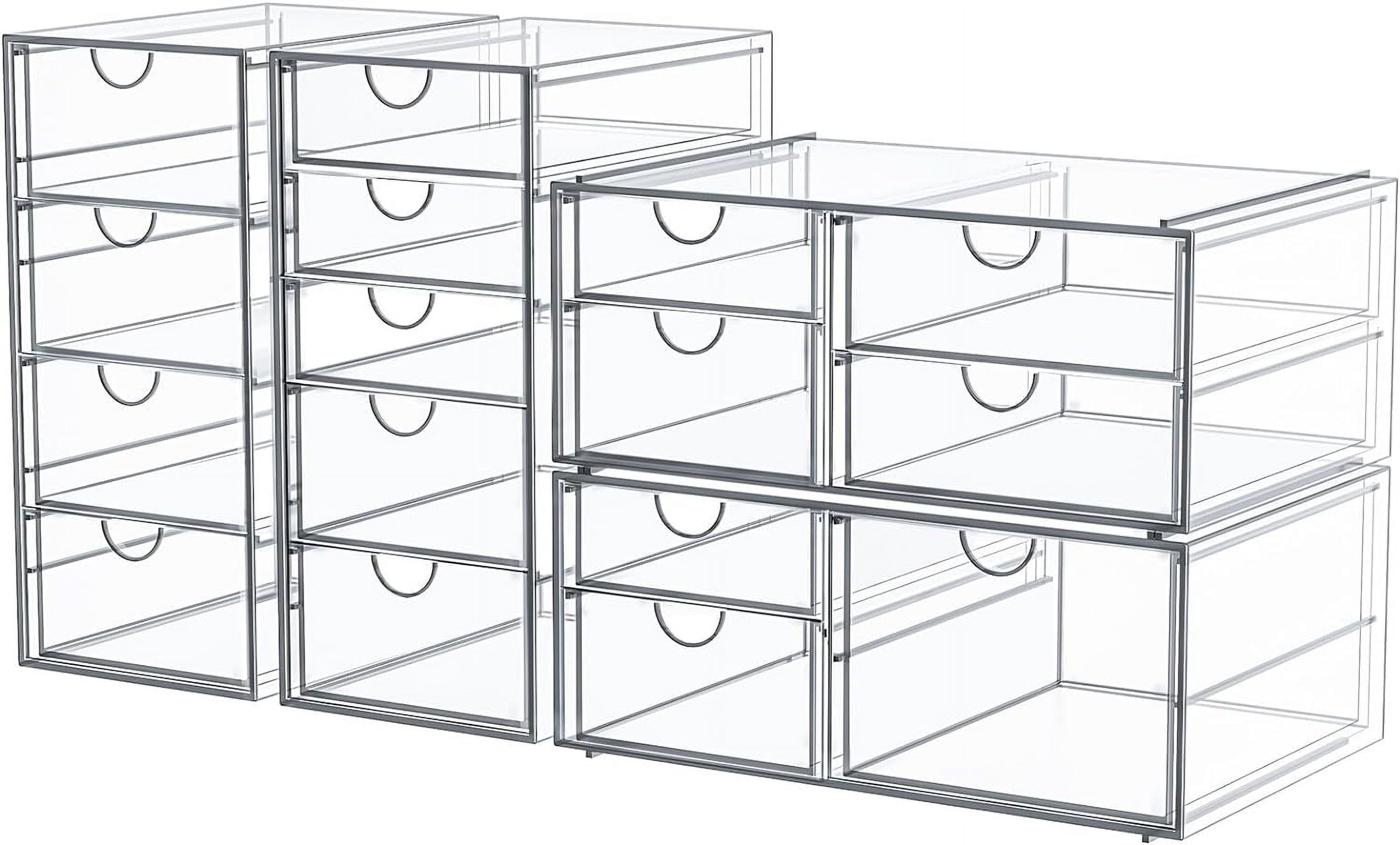 Clear Acrylic 16-Drawer Stackable Makeup Organizer