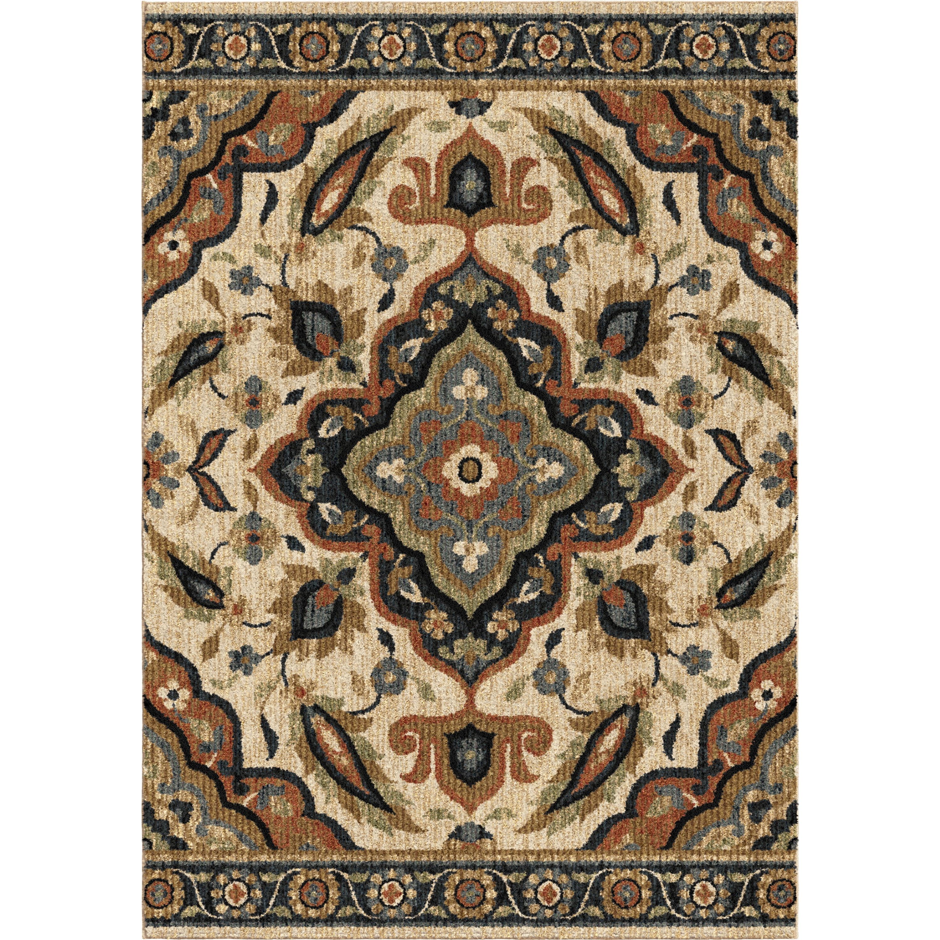 Eleanore 9' x 13' Beige and Blue Floral Synthetic Area Rug