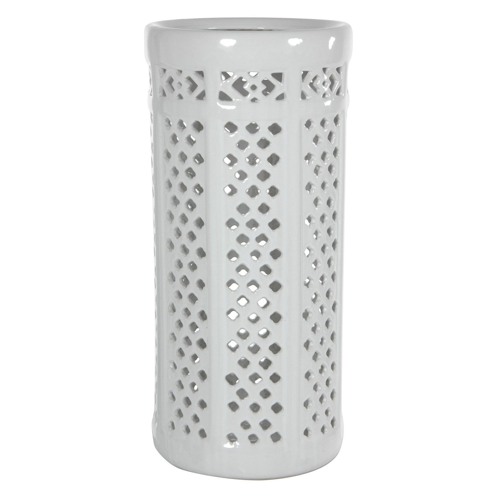 White Porcelain Carved Lattice Umbrella Stand