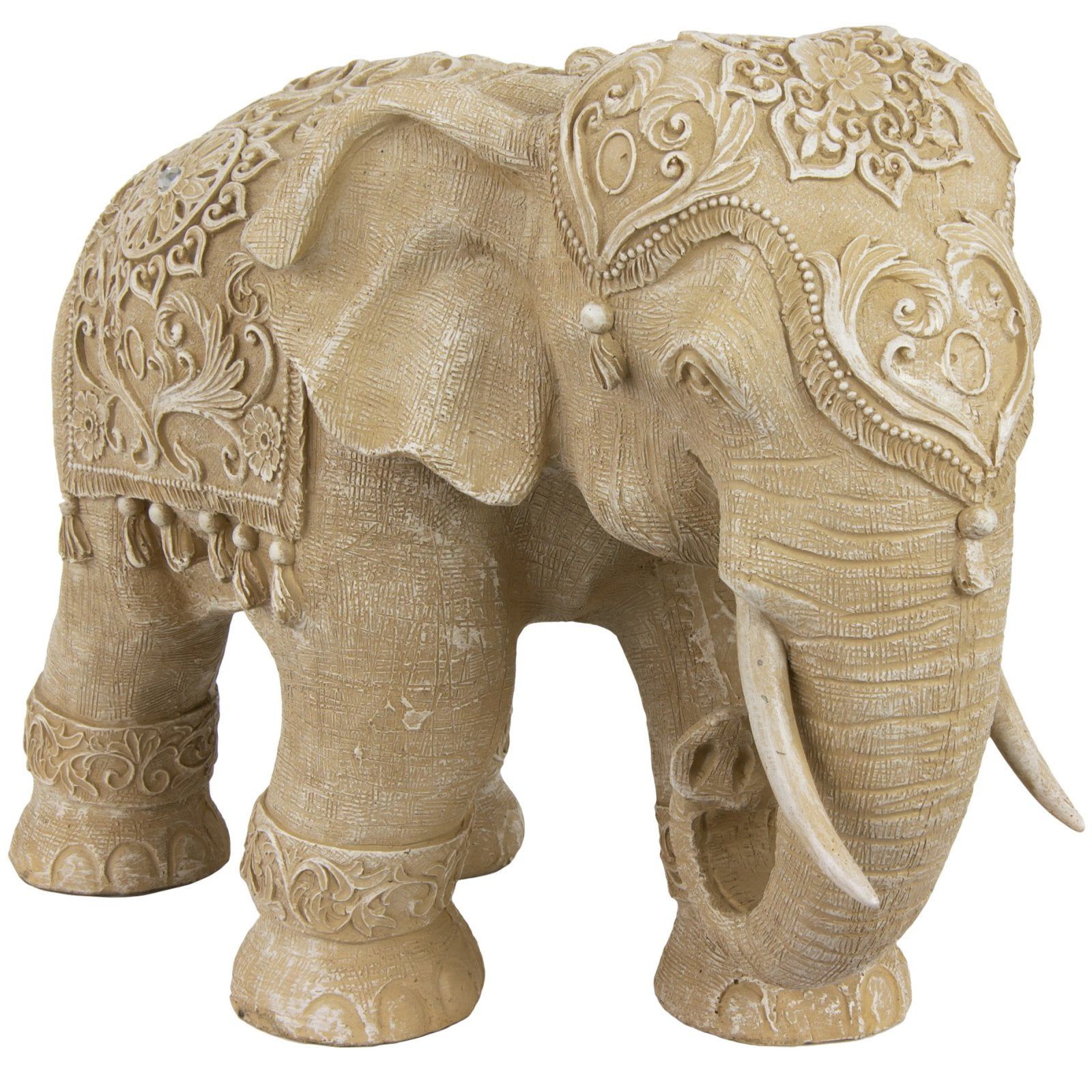 20" Patinated Ivory Resin Elephant Statue
