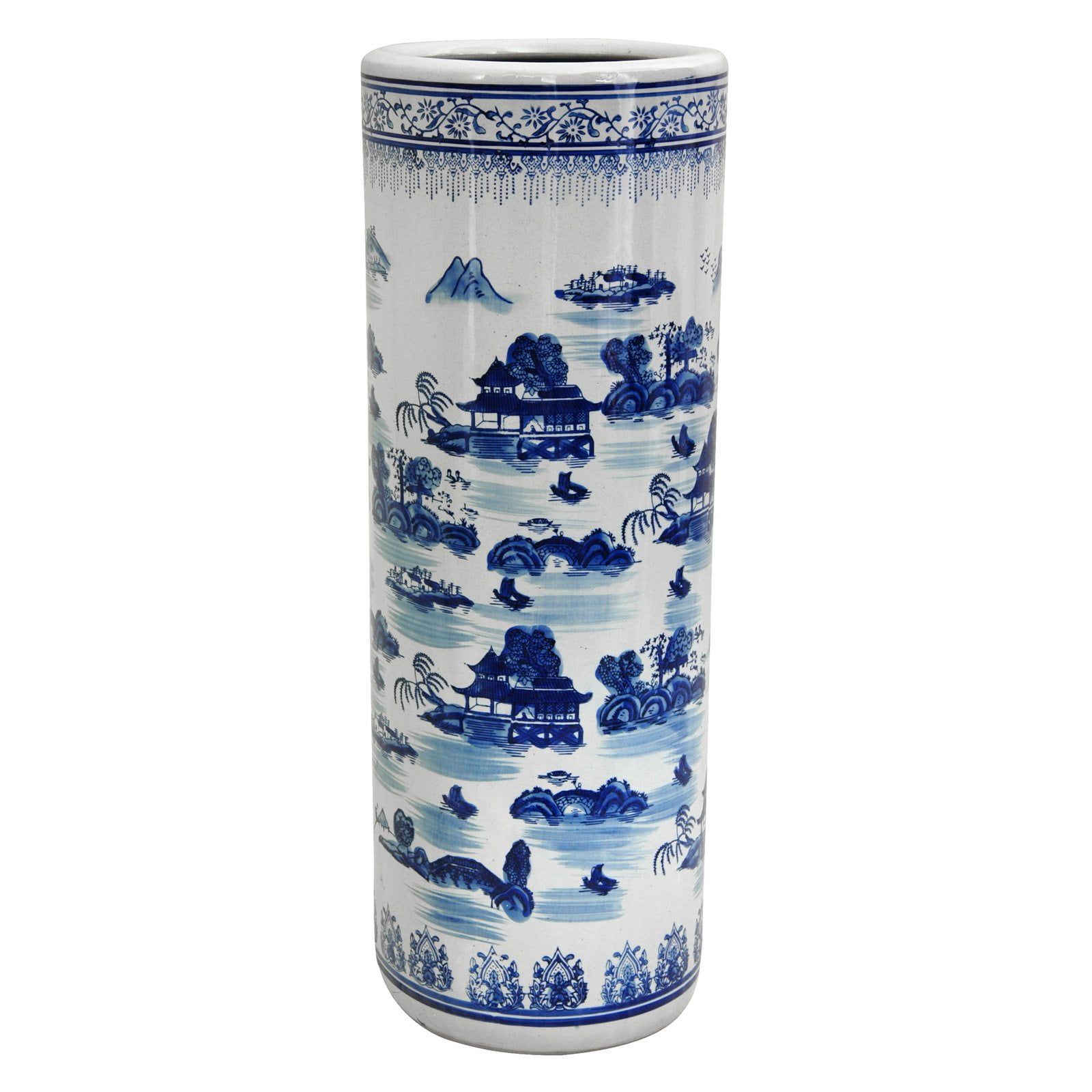 Blue and White Porcelain Cylindrical Umbrella Stand