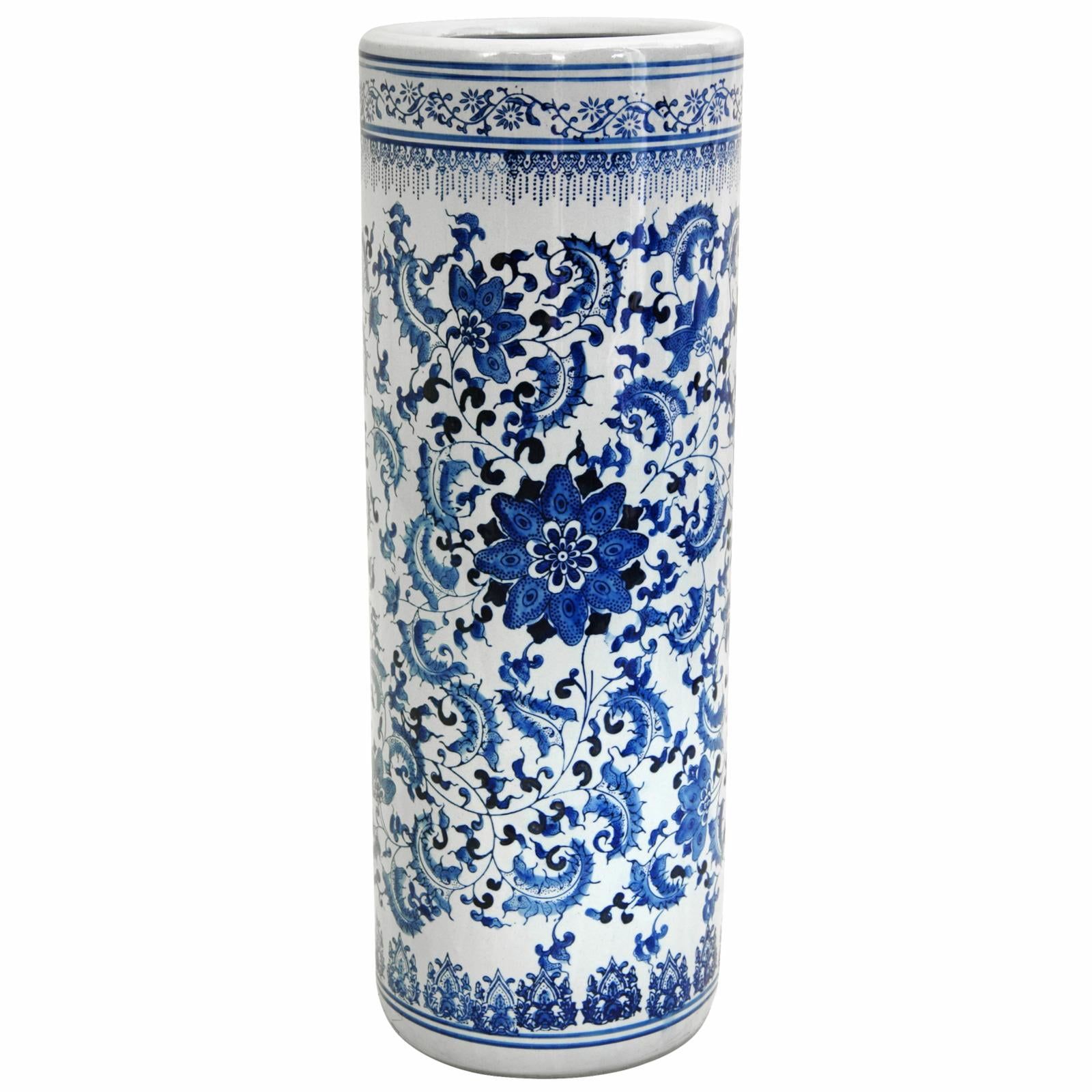24" Blue and White Floral Porcelain Umbrella Stand