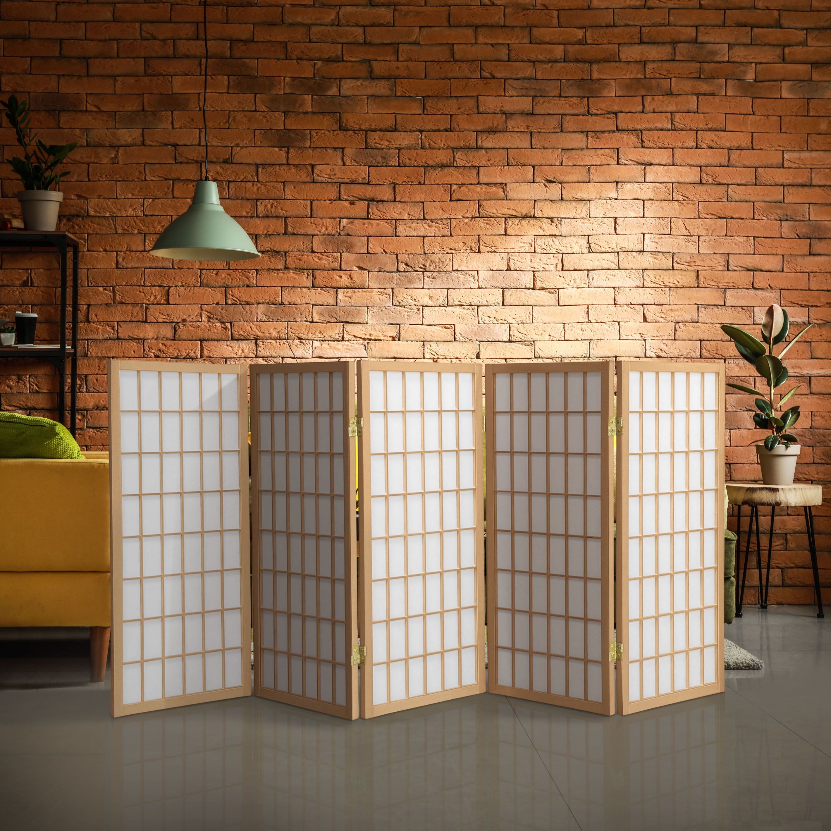 Natural 5-Panel Shoji Screen Room Divider