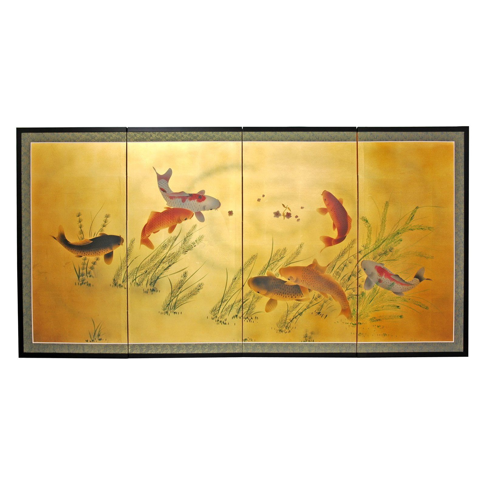 Hand-Painted Gold Leaf Seven Lucky Fish Wall Art