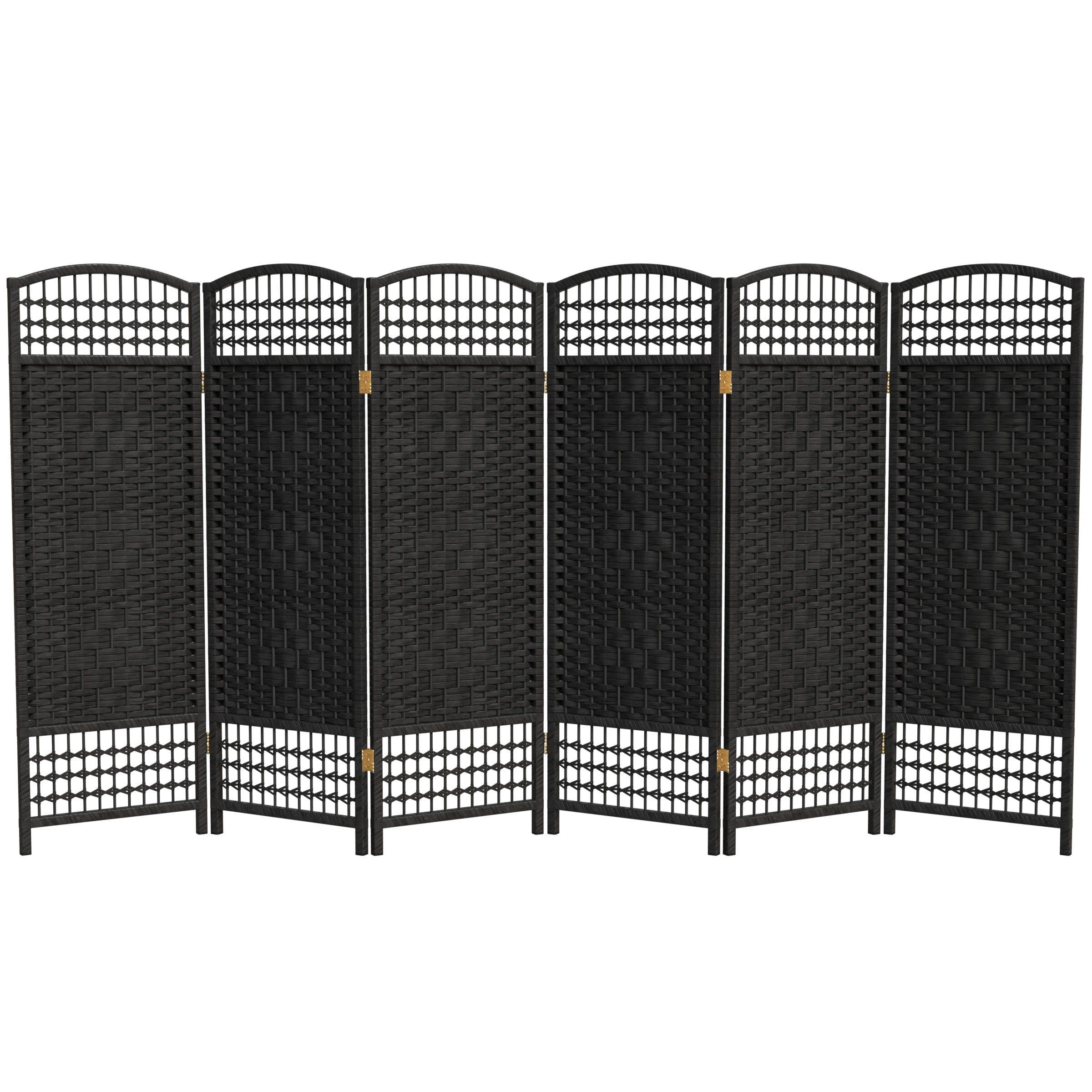 Adelah 4' Black Lightweight Woven Plant Fiber 6-Panel Room Divider