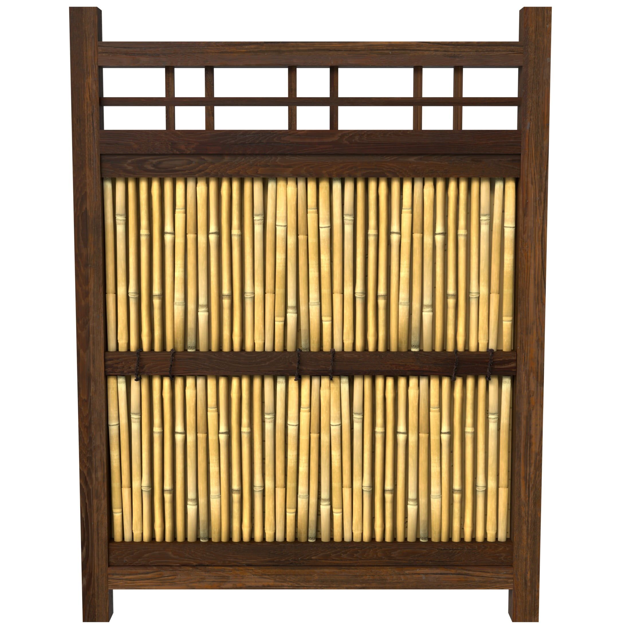 Japanese Bamboo and Dark Walnut Lattice Garden Fence Panel