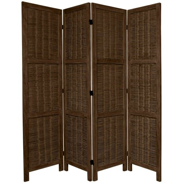 Burnt Brown Bamboo Matchstick 4-Panel Room Divider