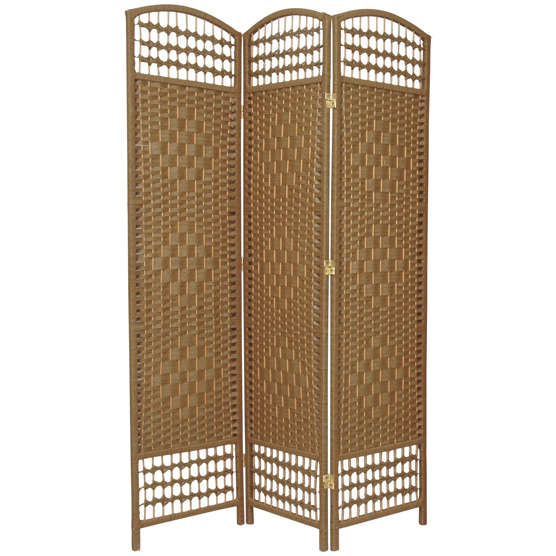 Natural Fiber and Wood 3-Panel Folding Room Divider