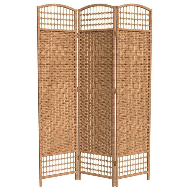 Natural Fiber and Wood 3-Panel Folding Room Divider