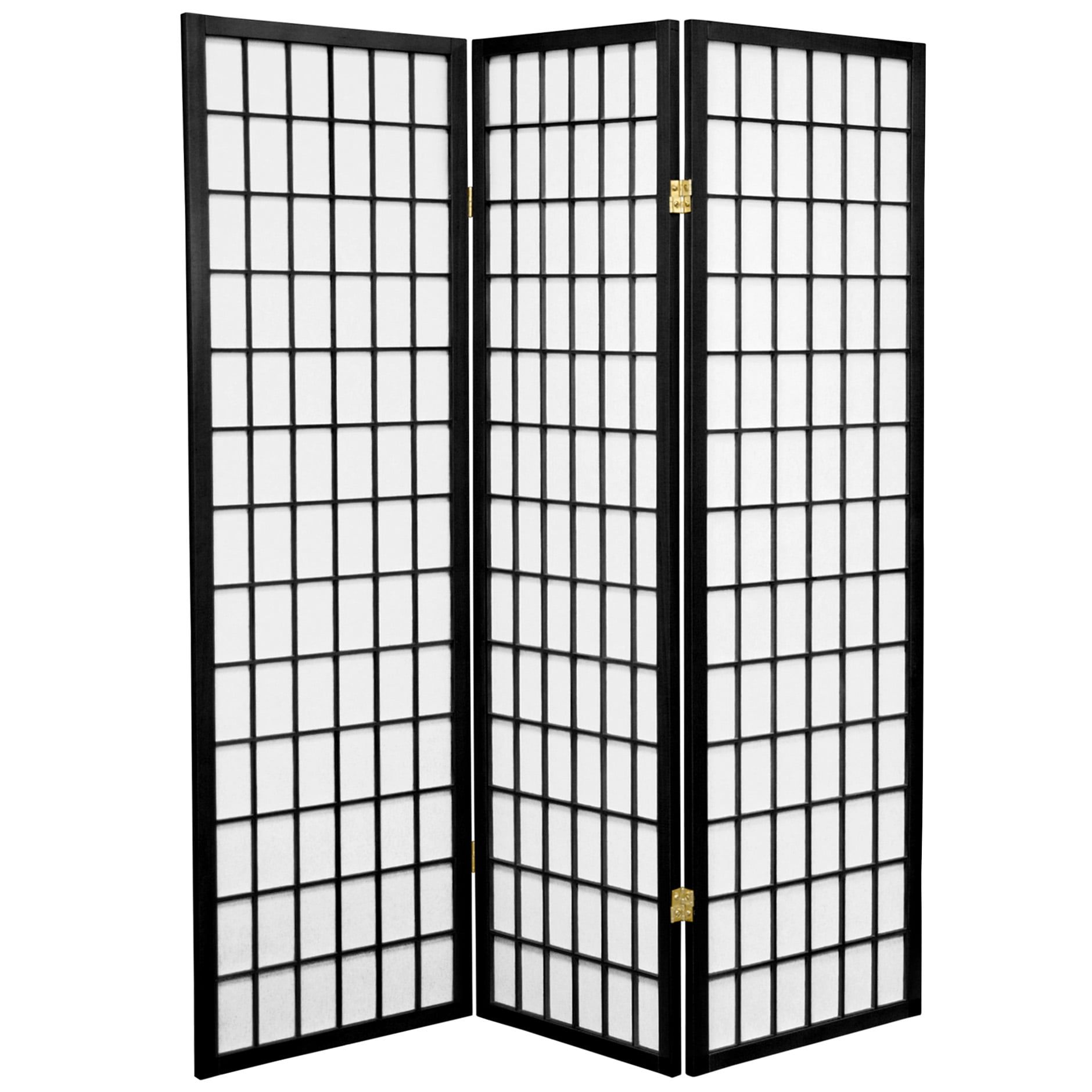 58.75" Black Shoji Screen Room Divider with Scandinavian Spruce