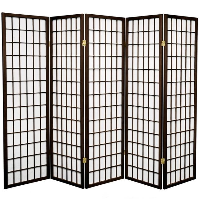 Walnut Brown 5-Panel Shoji Folding Room Divider