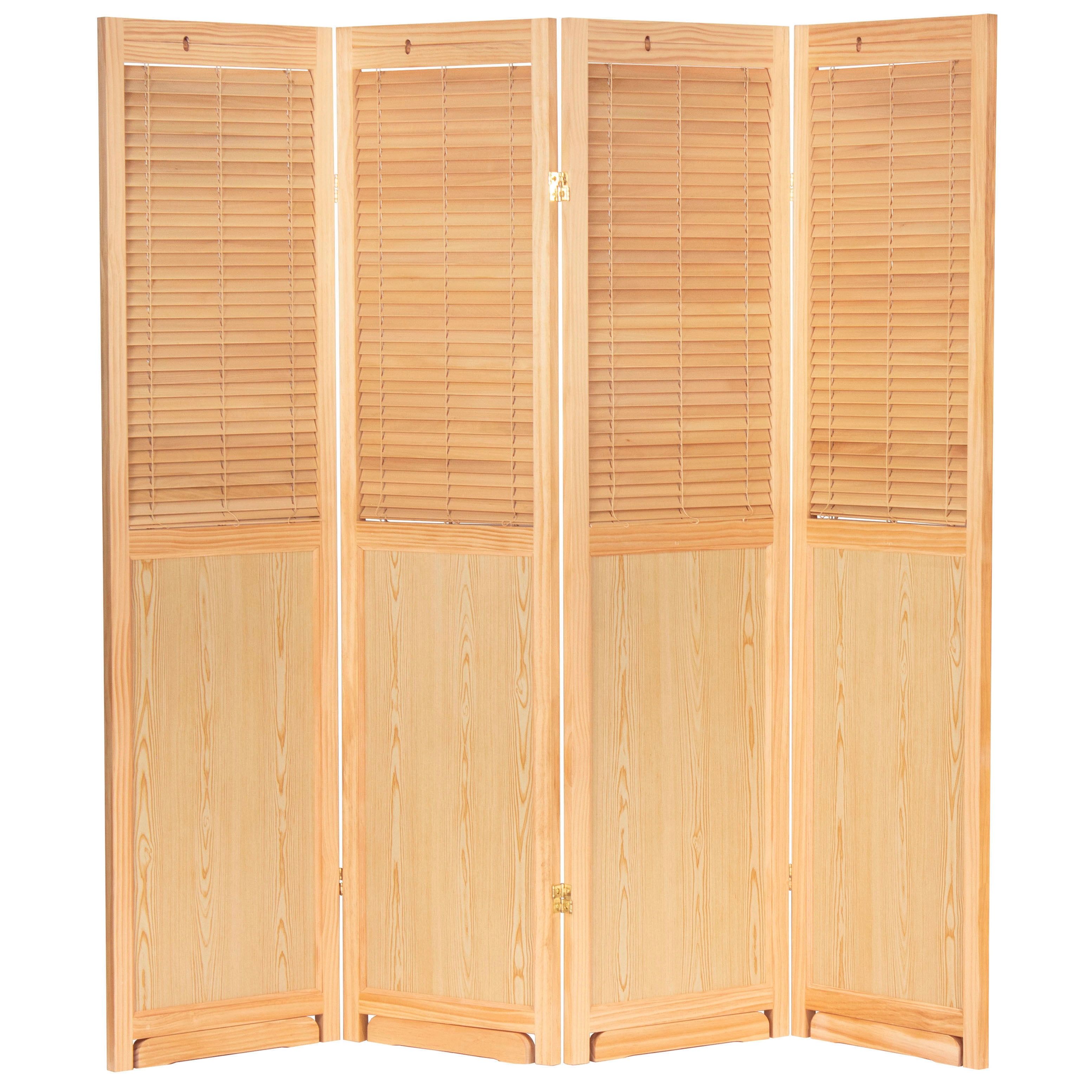 Natural Pine 4-Panel Adjustable Shutter Room Divider