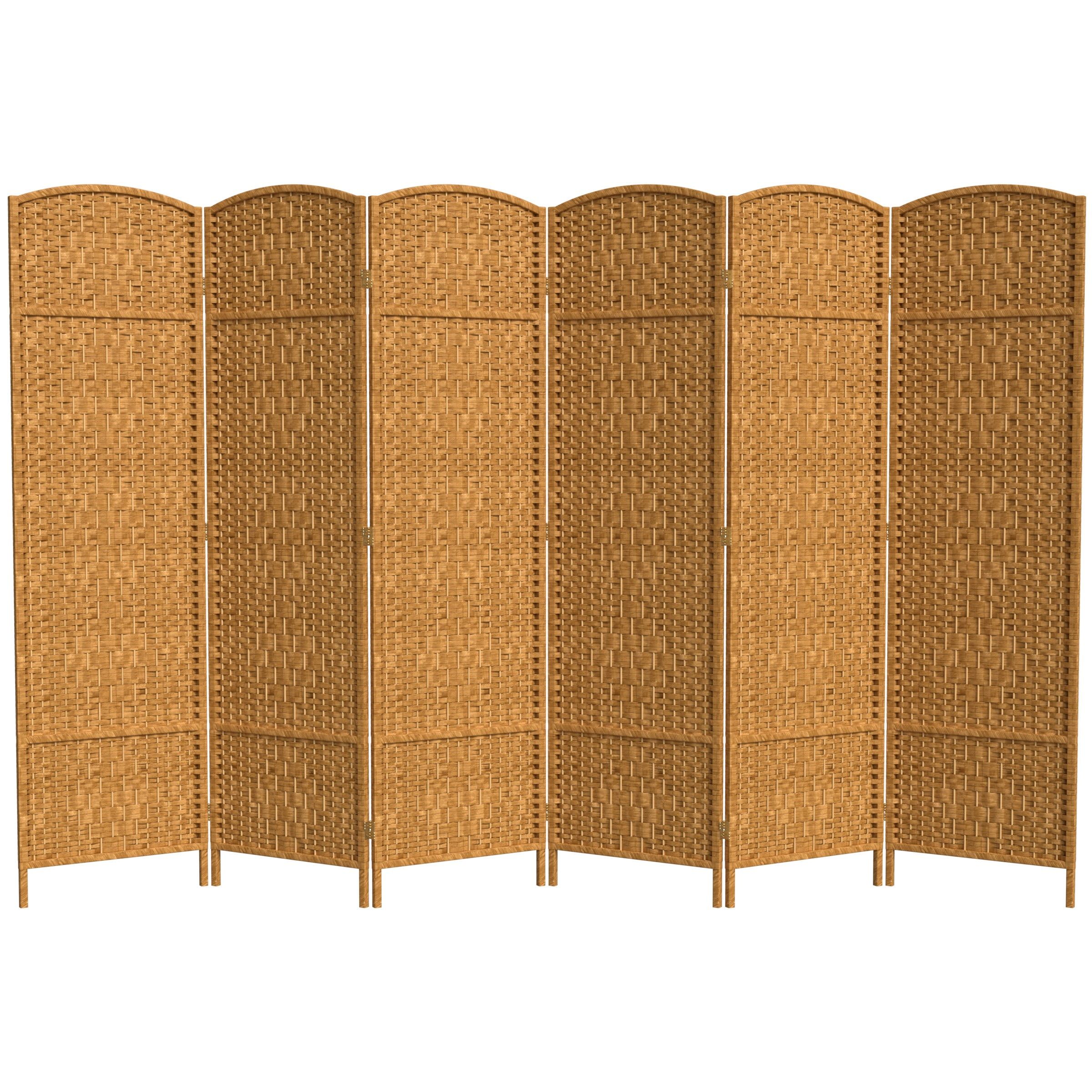 Light Beige Woven Plant Fiber 6-Panel Folding Room Divider