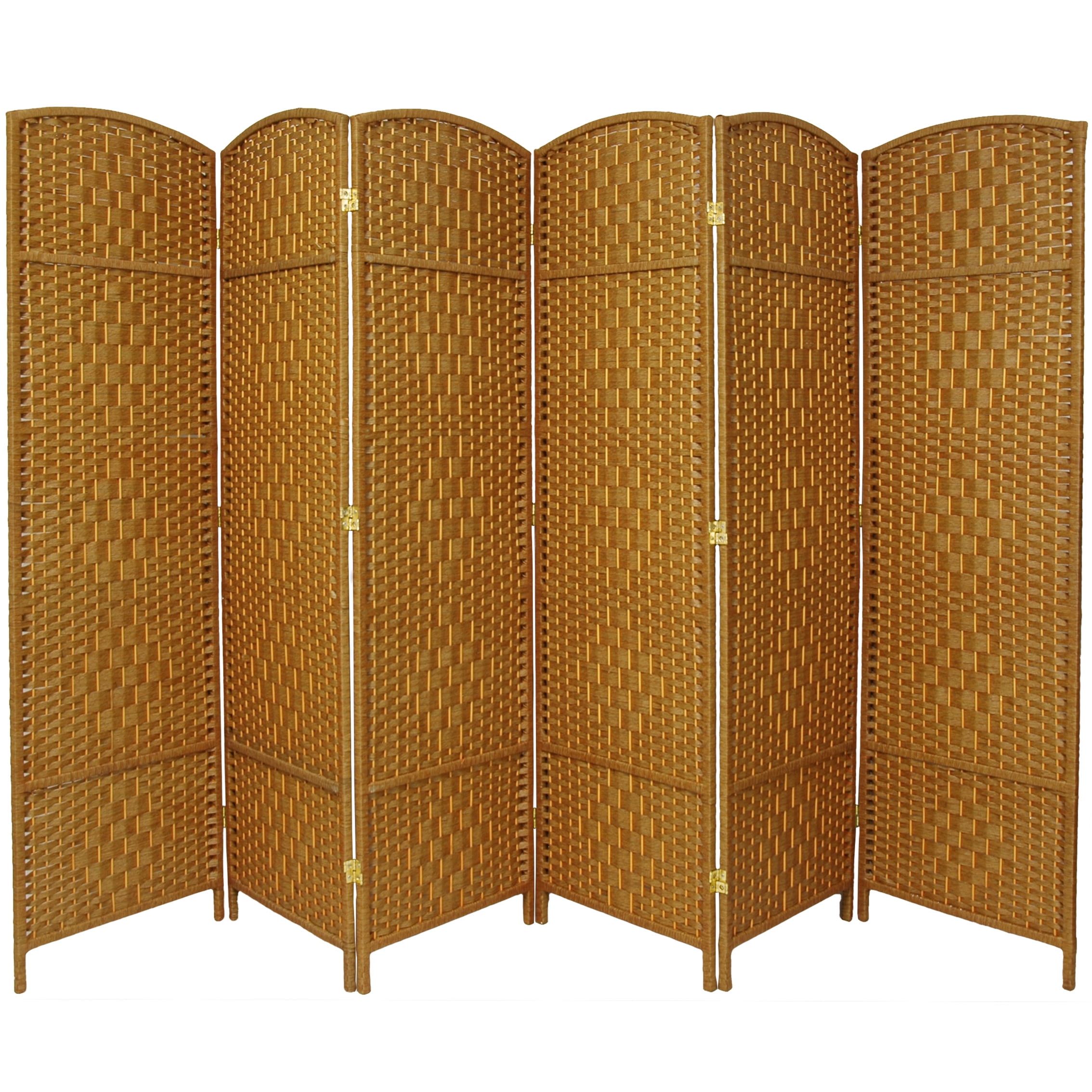 Light Beige Woven Plant Fiber 6-Panel Folding Room Divider