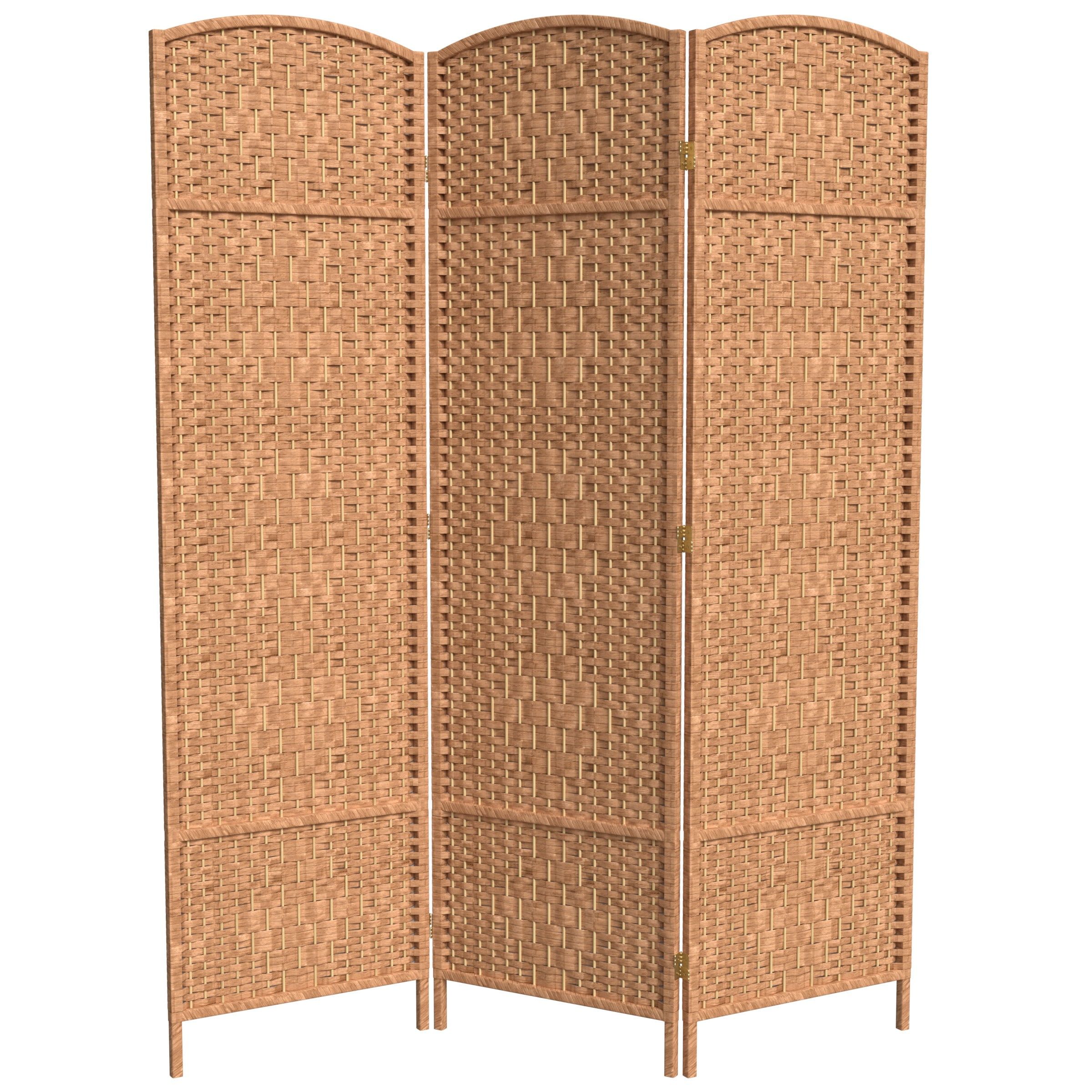 Natural Fiber and Wood 6 ft. Tall Diamond Weave Room Divider