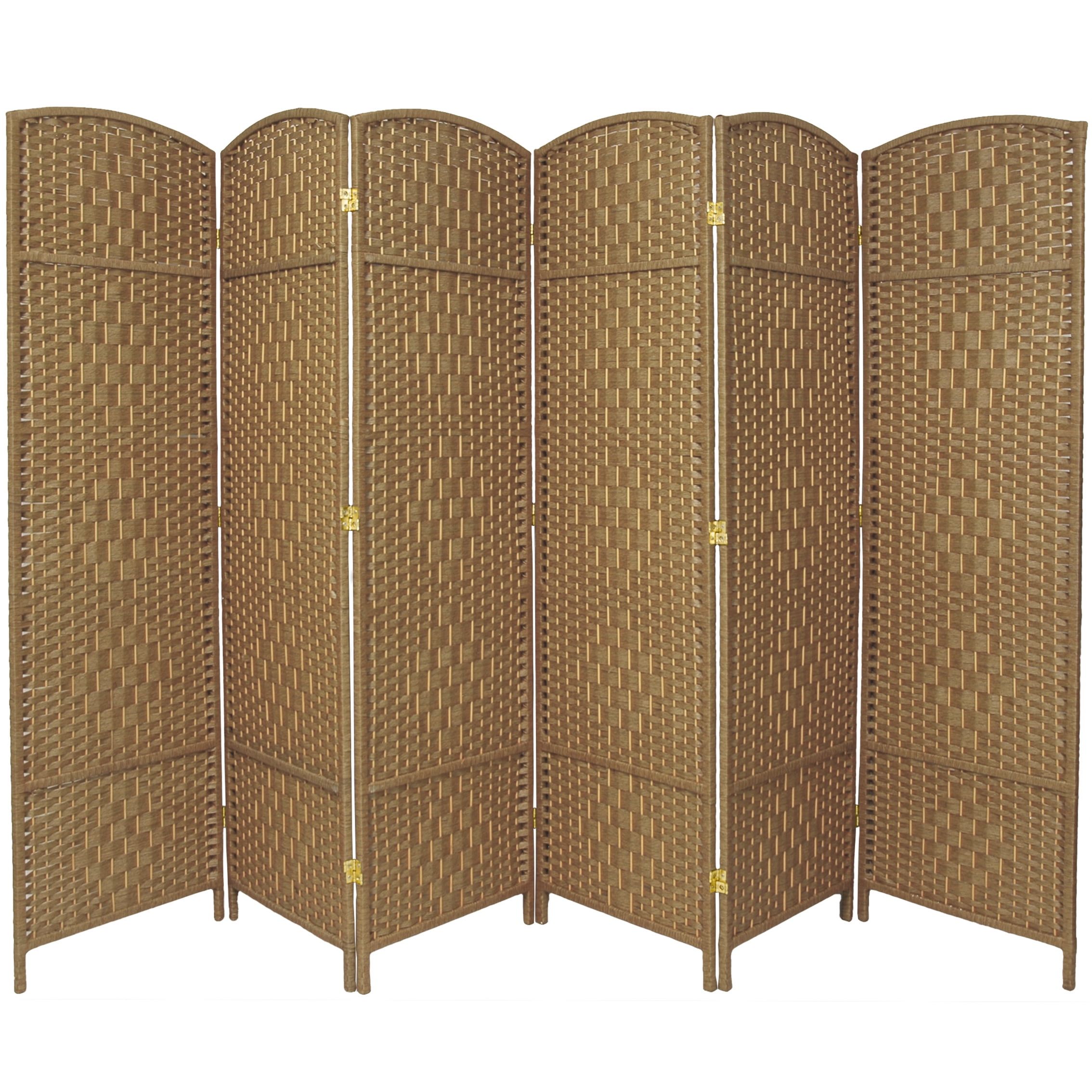 Natural Fiber 6-Panel Folding Room Divider with Diamond Weave