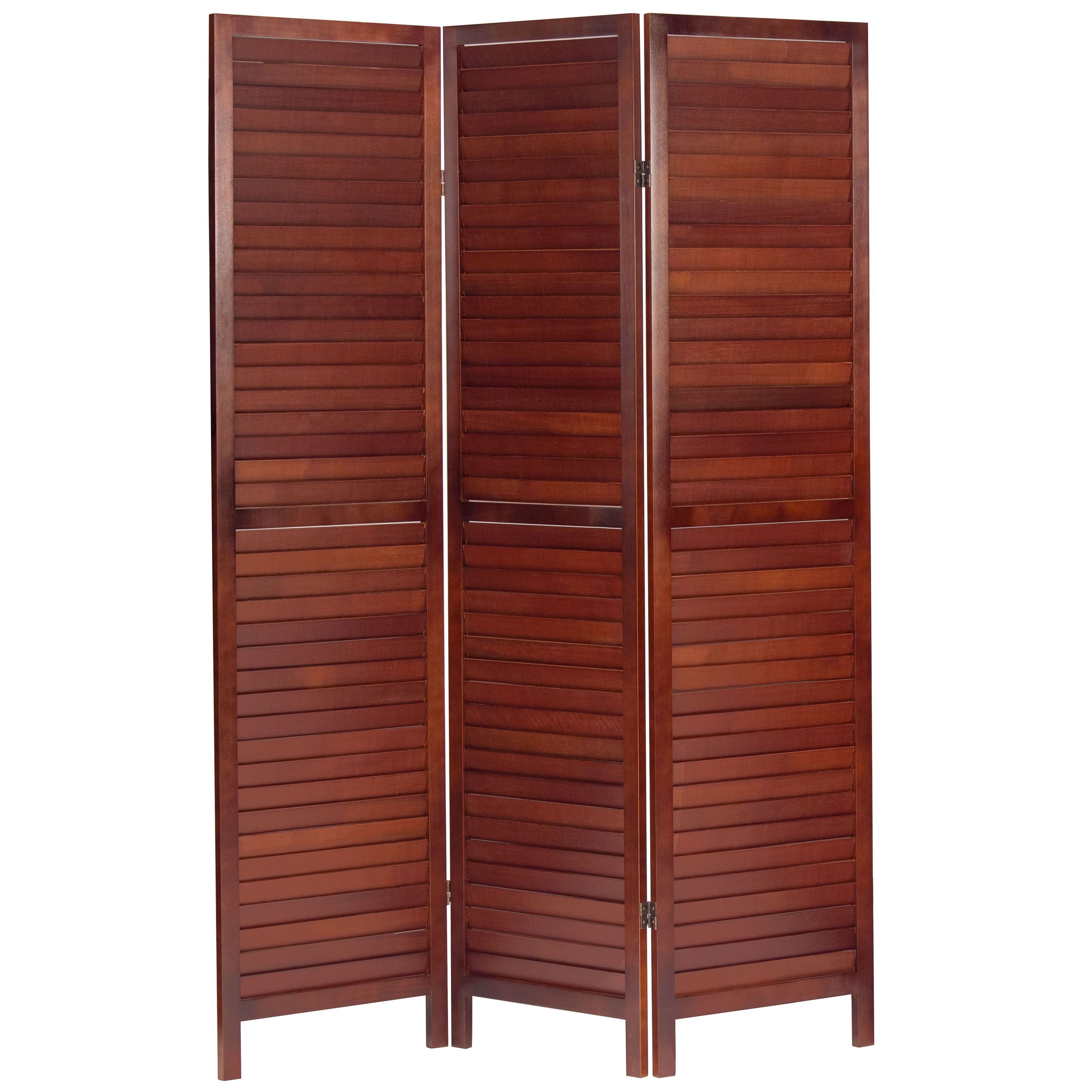 Walnut 6 ft Tall Wooden Louvered 3-Panel Folding Room Divider