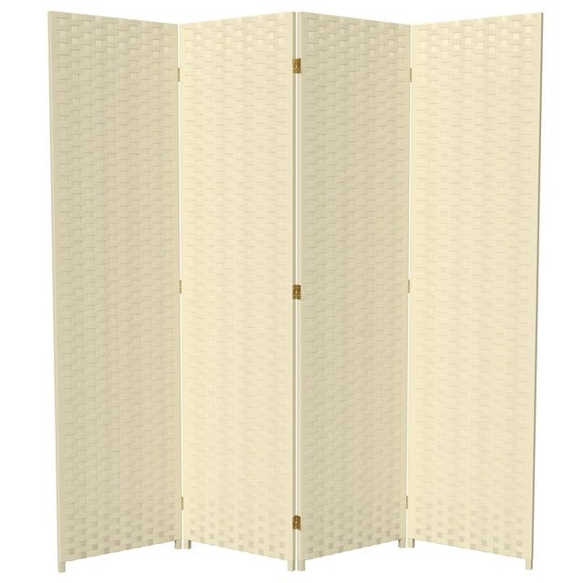 Cream Woven Fiber 6 ft. Tall 4-Panel Room Divider