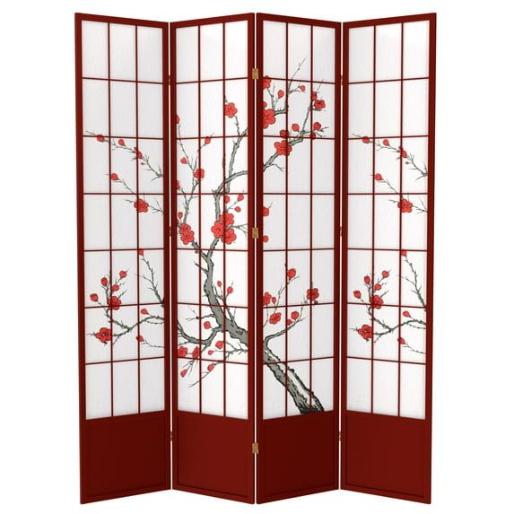 86" Rosewood Cherry Blossom Shoji Room Divider