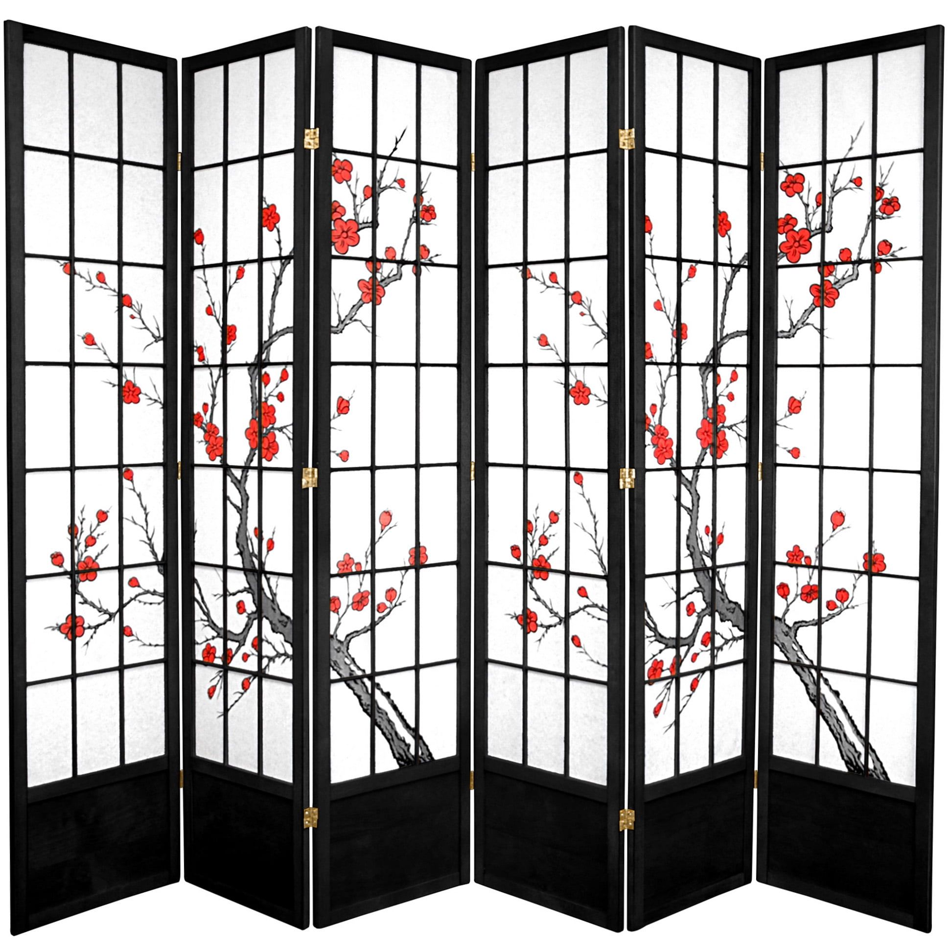 86" Black Cherry Blossom Shoji Folding Room Divider