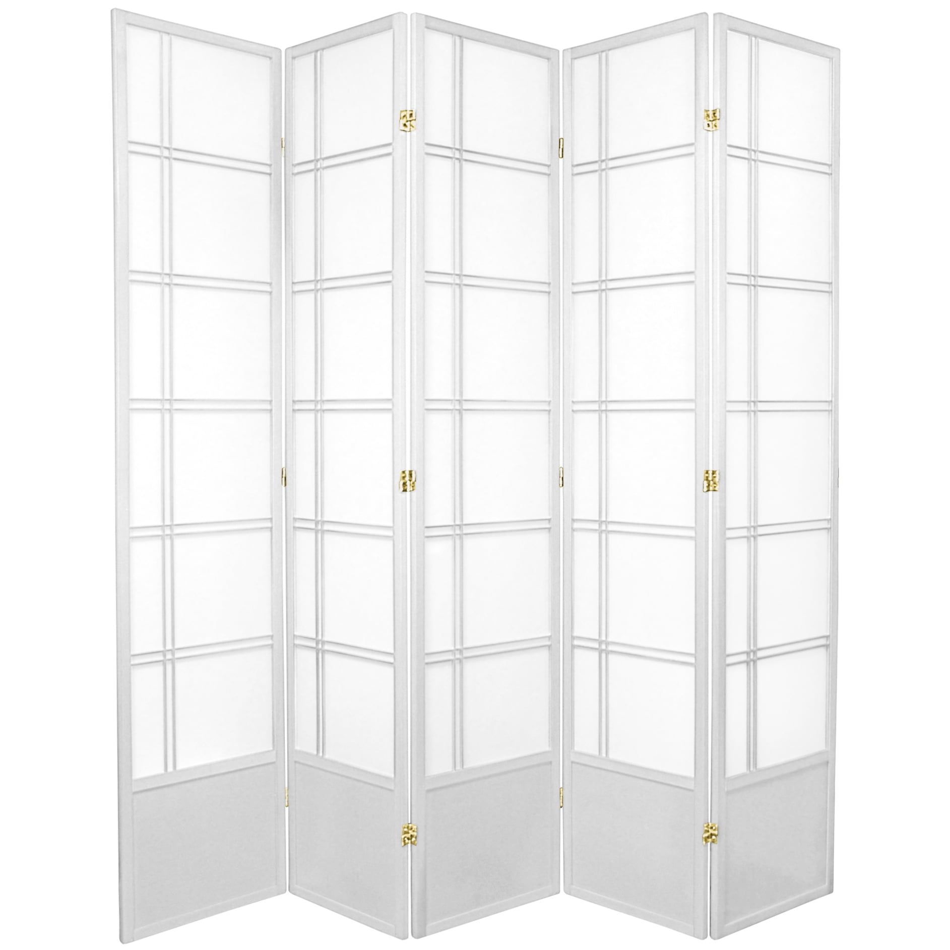 White 7 ft. Tall Shoji Rice Paper 5-Panel Room Divider