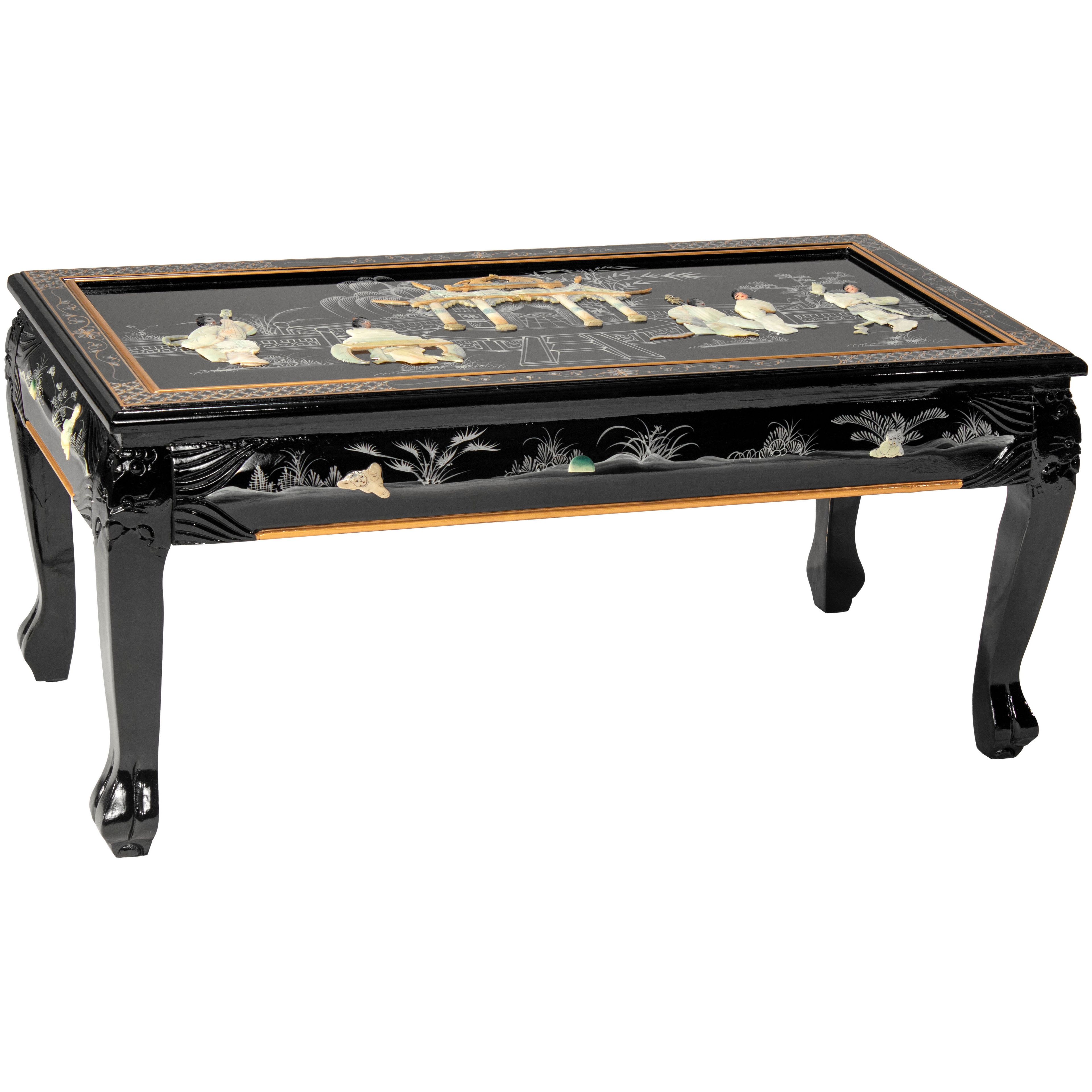 Elegant Asian Flair 40" Black Lacquer Wood Coffee Table