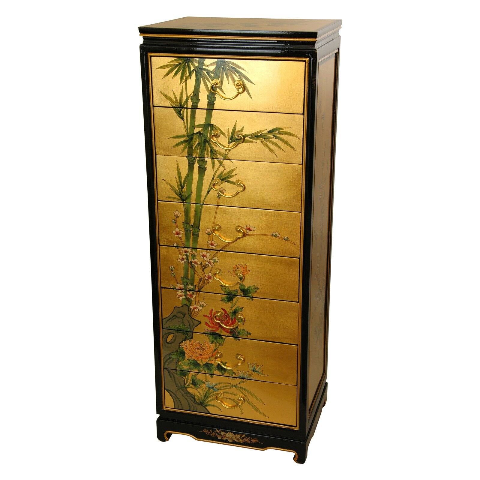 Gold Leaf Hand-Painted Oriental Eight-Drawer Cabinet