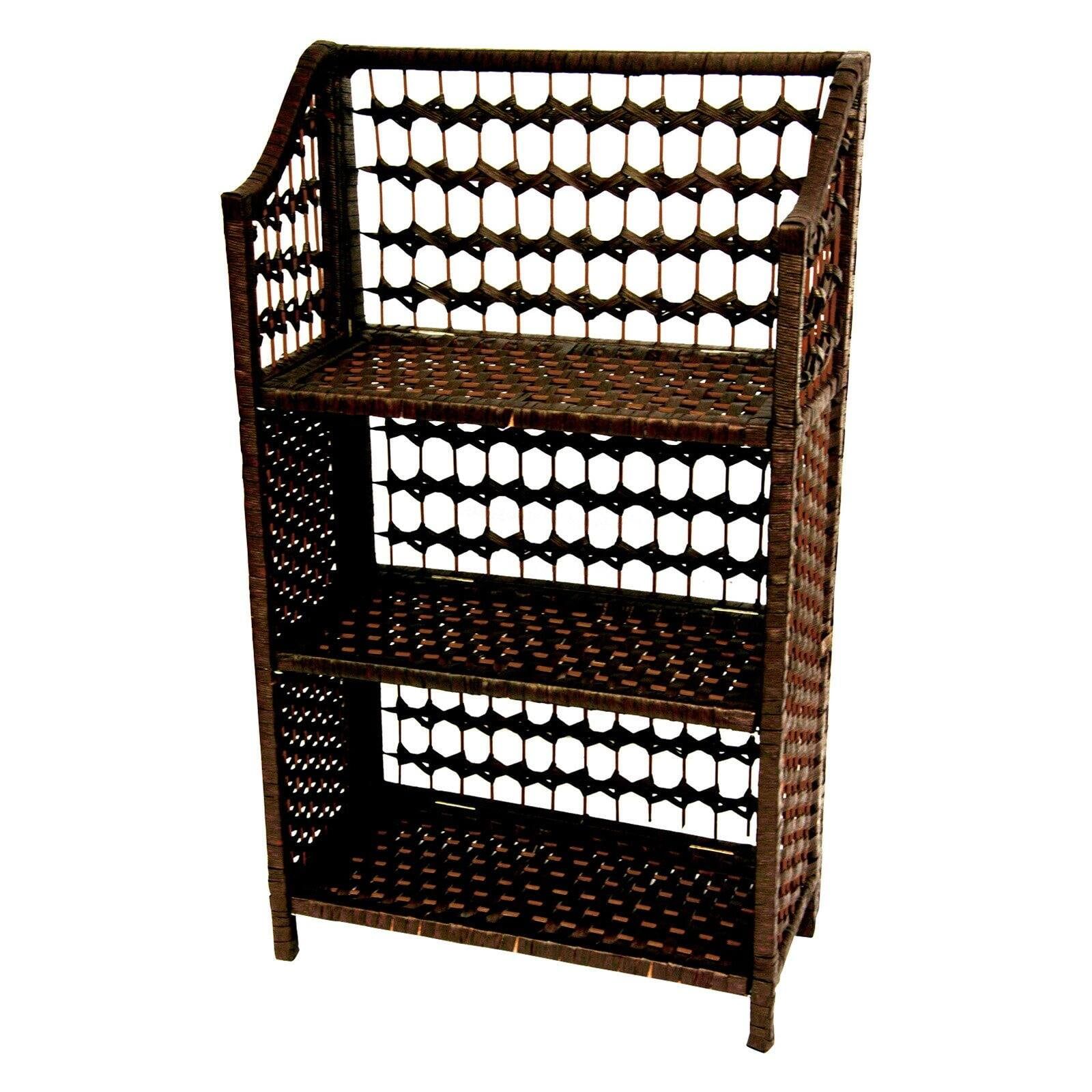 Mocha Woven Fiber 3-Shelf Storage Unit with Wood Frame