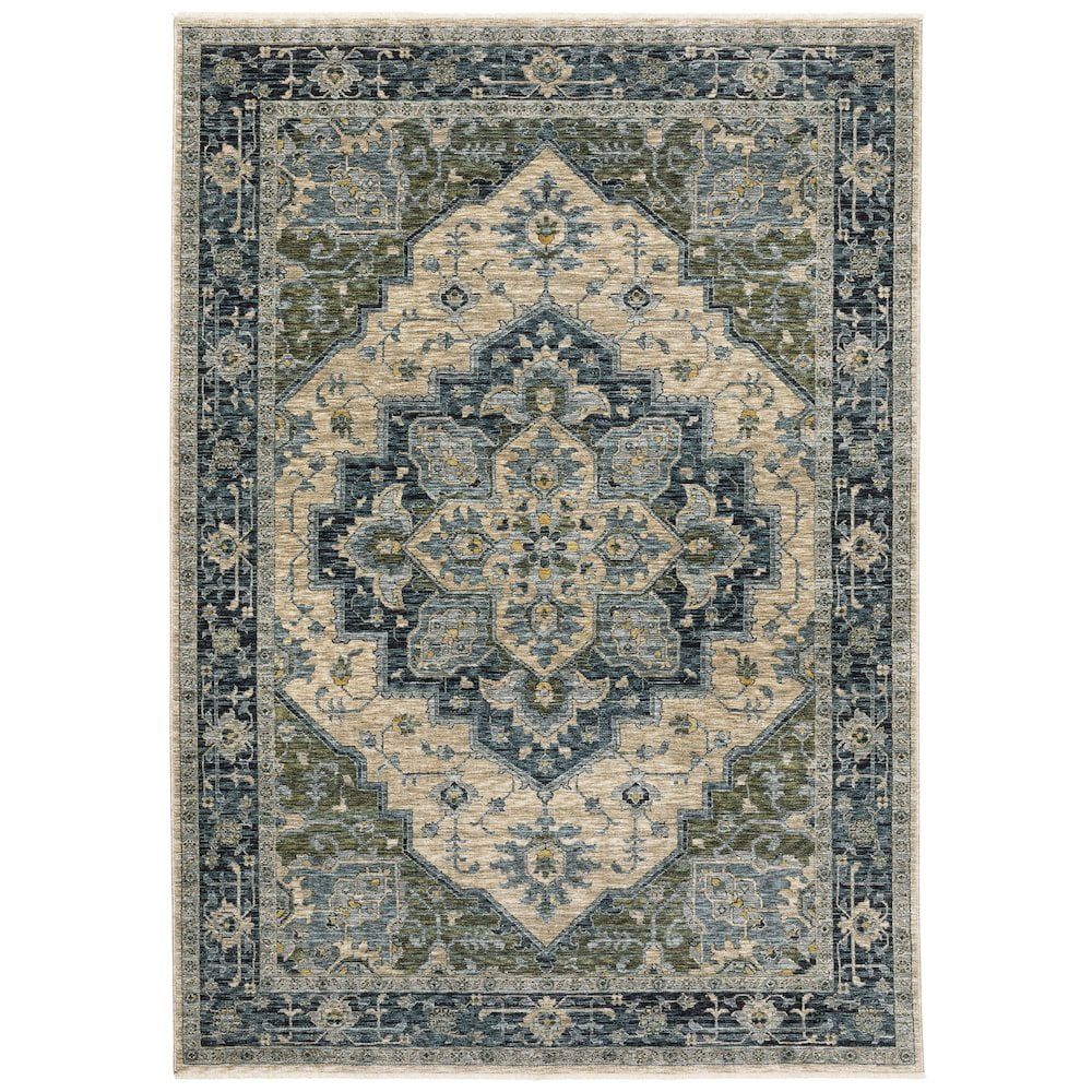 Aberdeen Blue and Beige Synthetic 3'3" x 5' Rectangular Area Rug