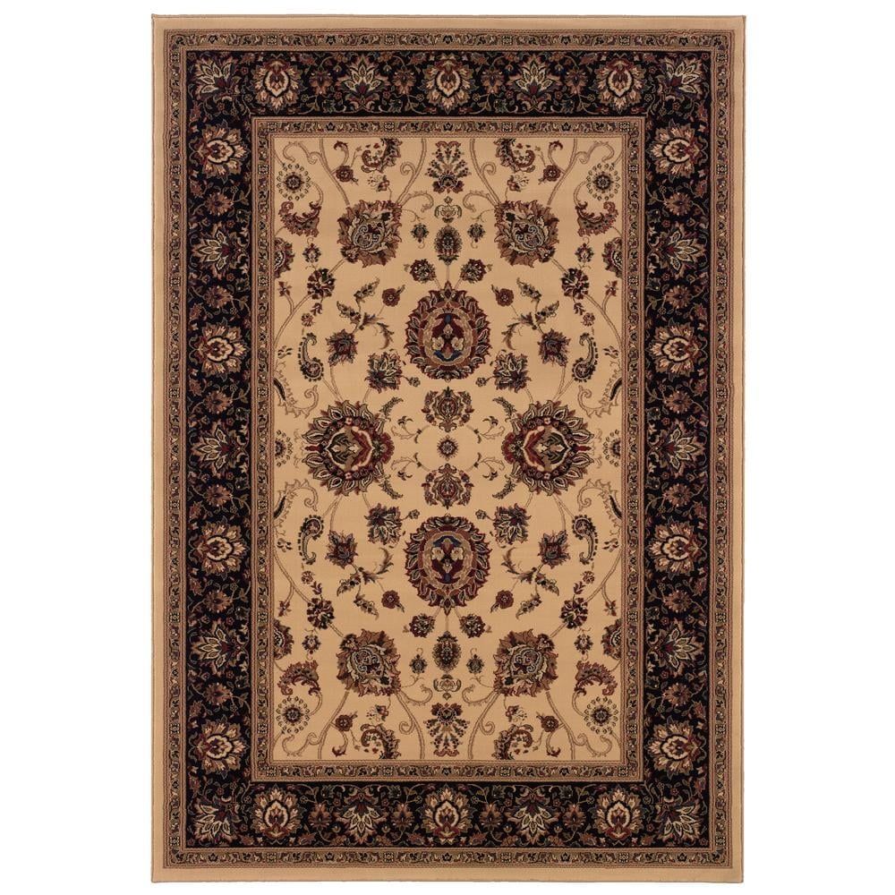 Ivory and Black Synthetic Oriental Rectangular Area Rug 6'7" x 9'6"