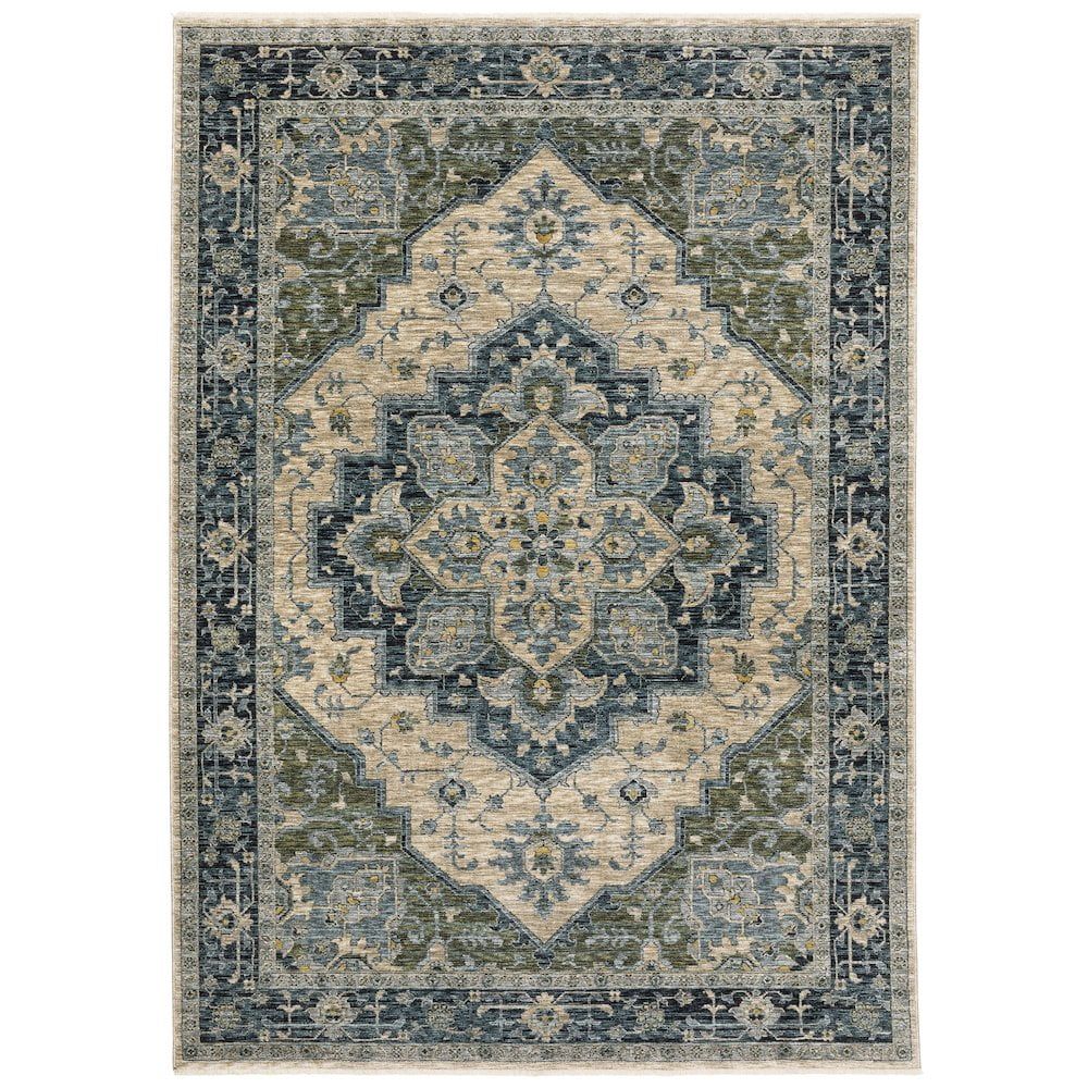 Aberdeen Traditional Blue & Tan Soft Polyester 5'3" x 7'6" Area Rug