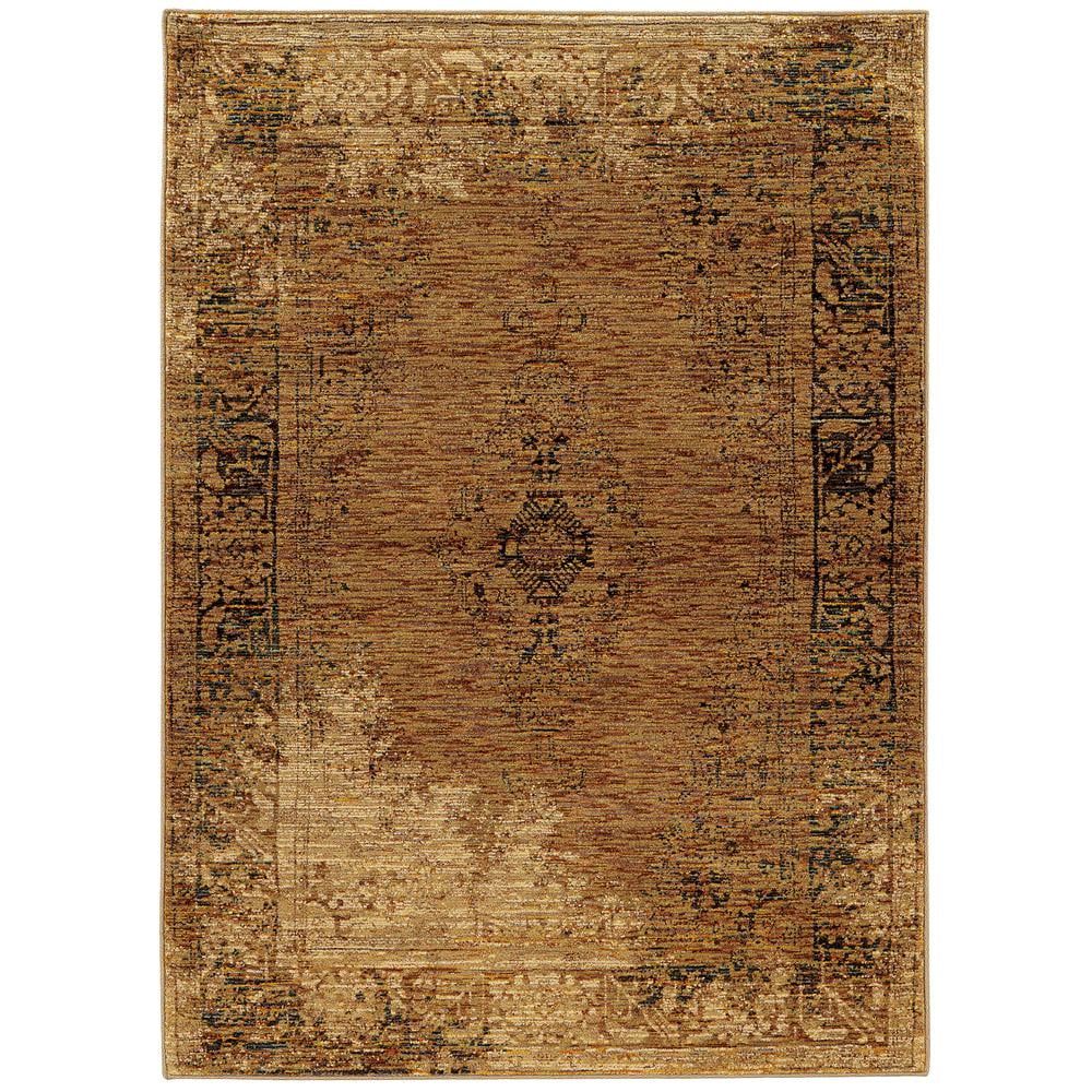 Andorra Gold Oriental Round Synthetic 63" x 87" Area Rug