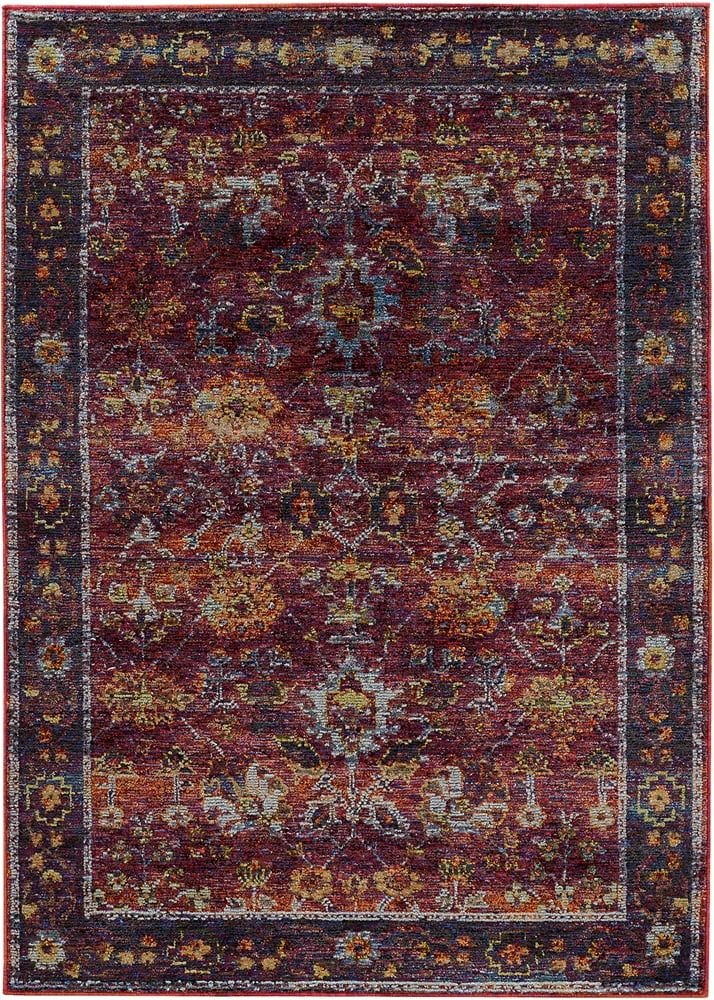 Red and Multicolor Synthetic Floral Motif Area Rug 5'3" x 7'3"