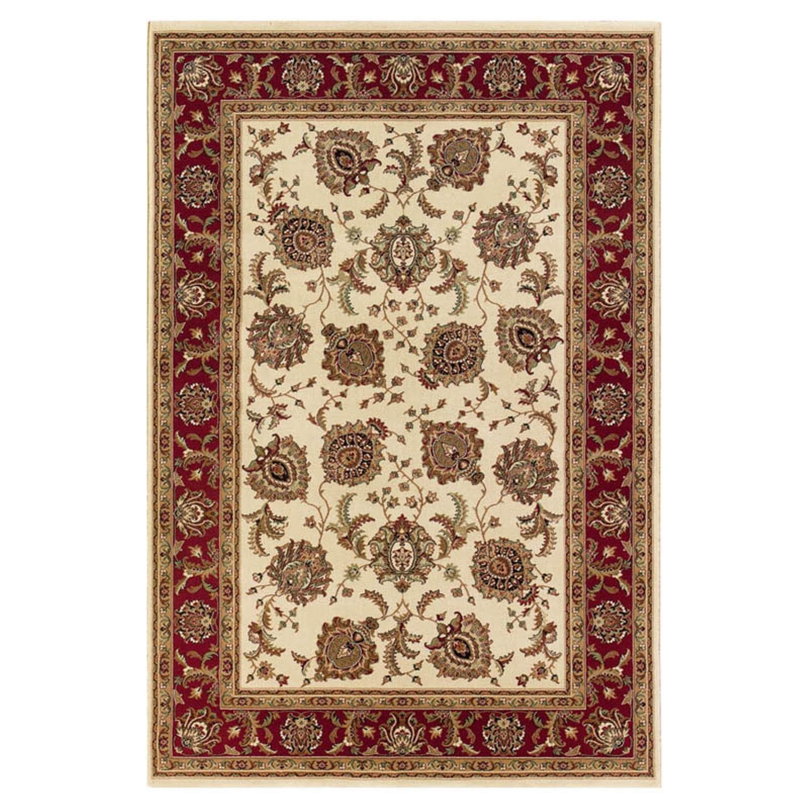 Ivory and Red Oriental 4' x 6' Synthetic Area Rug