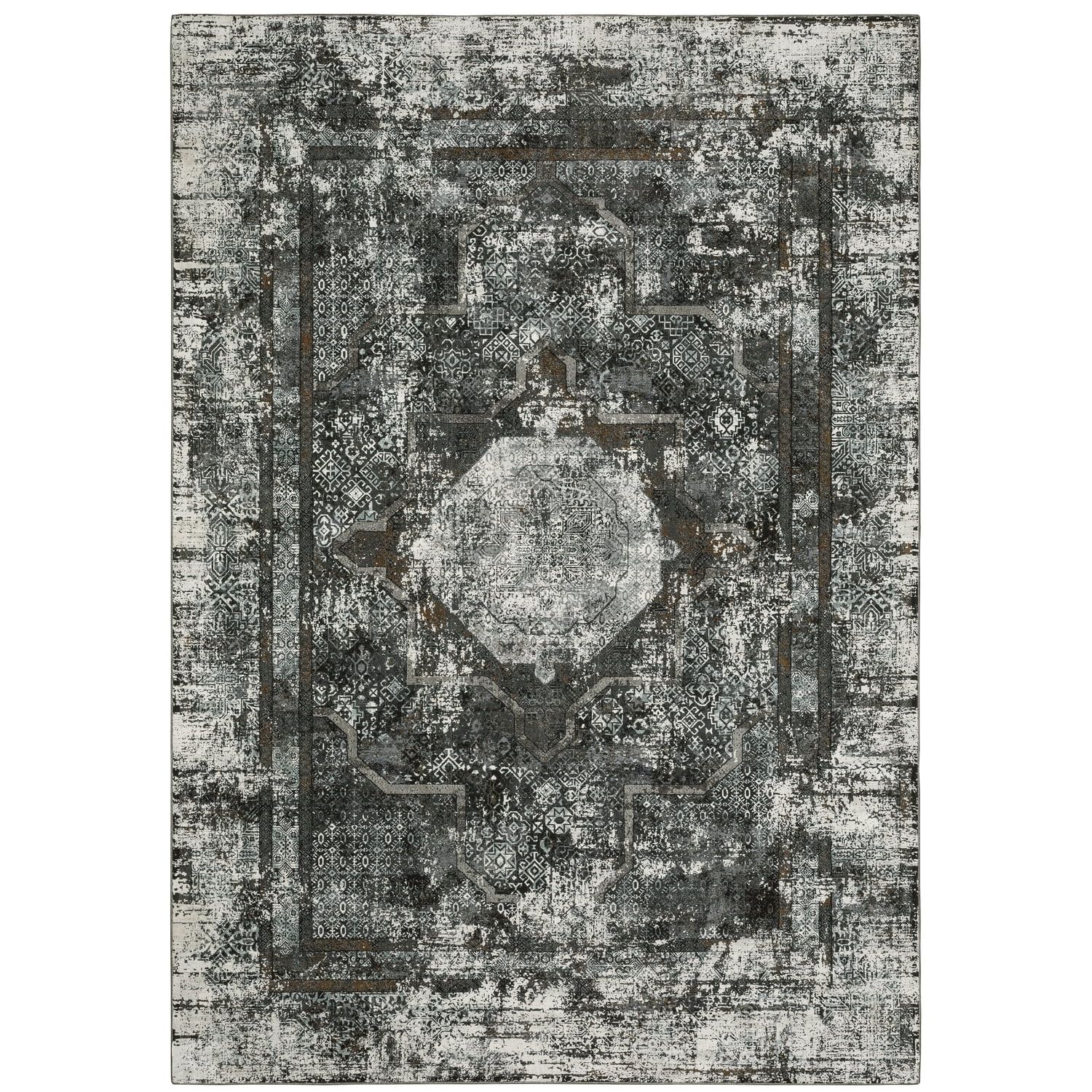 Gray Persian Style Rectangular Polyester Area Rug