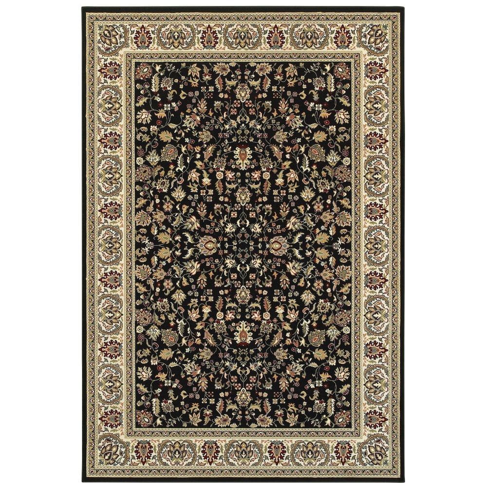 Kashan Black and Ivory 9' x 12' Synthetic Area Rug