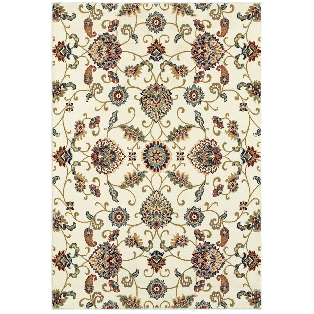 Kashan Ivory and Multicolor 9' x 12' Synthetic Area Rug