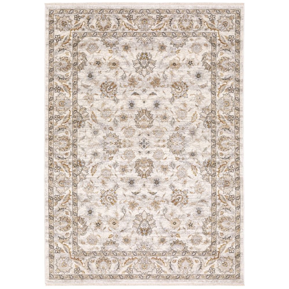 Ivory and Grey Rectangular Synthetic 3'3" x 5' Area Rug