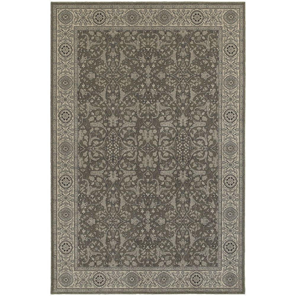 Ivory and Gray Rectangular Stain-Resistant Synthetic Area Rug