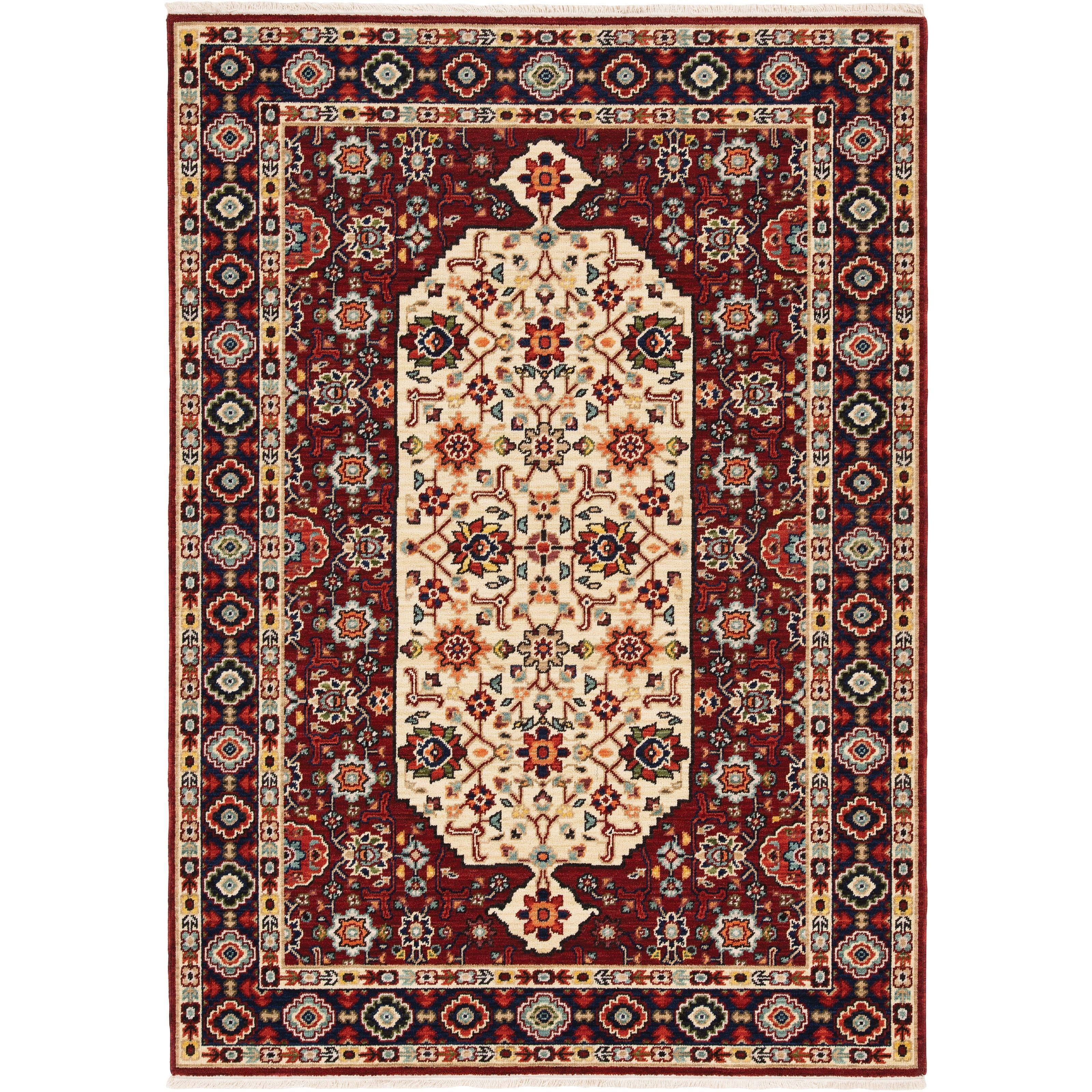 Leander Red and Ivory Wool Blend Persian Area Rug 5'3" x 7'6"