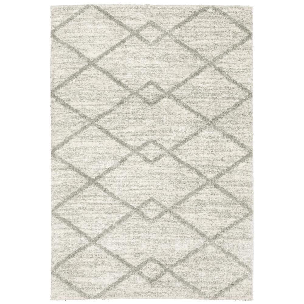 Ivory and Gray Geometric Shag Wool 4' x 6' Rug