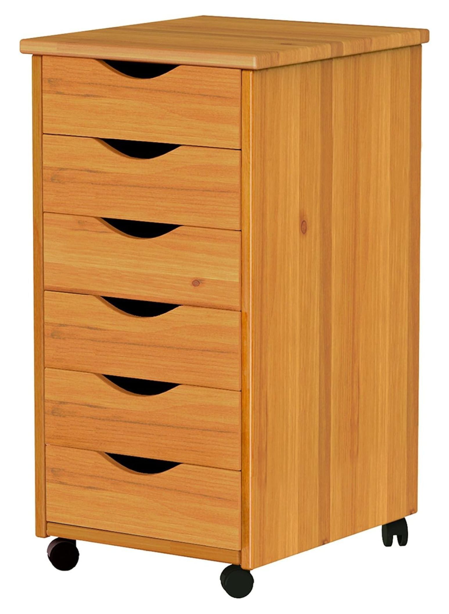 Medium Pine Solid Wood 6-Drawer Rolling Storage Cart