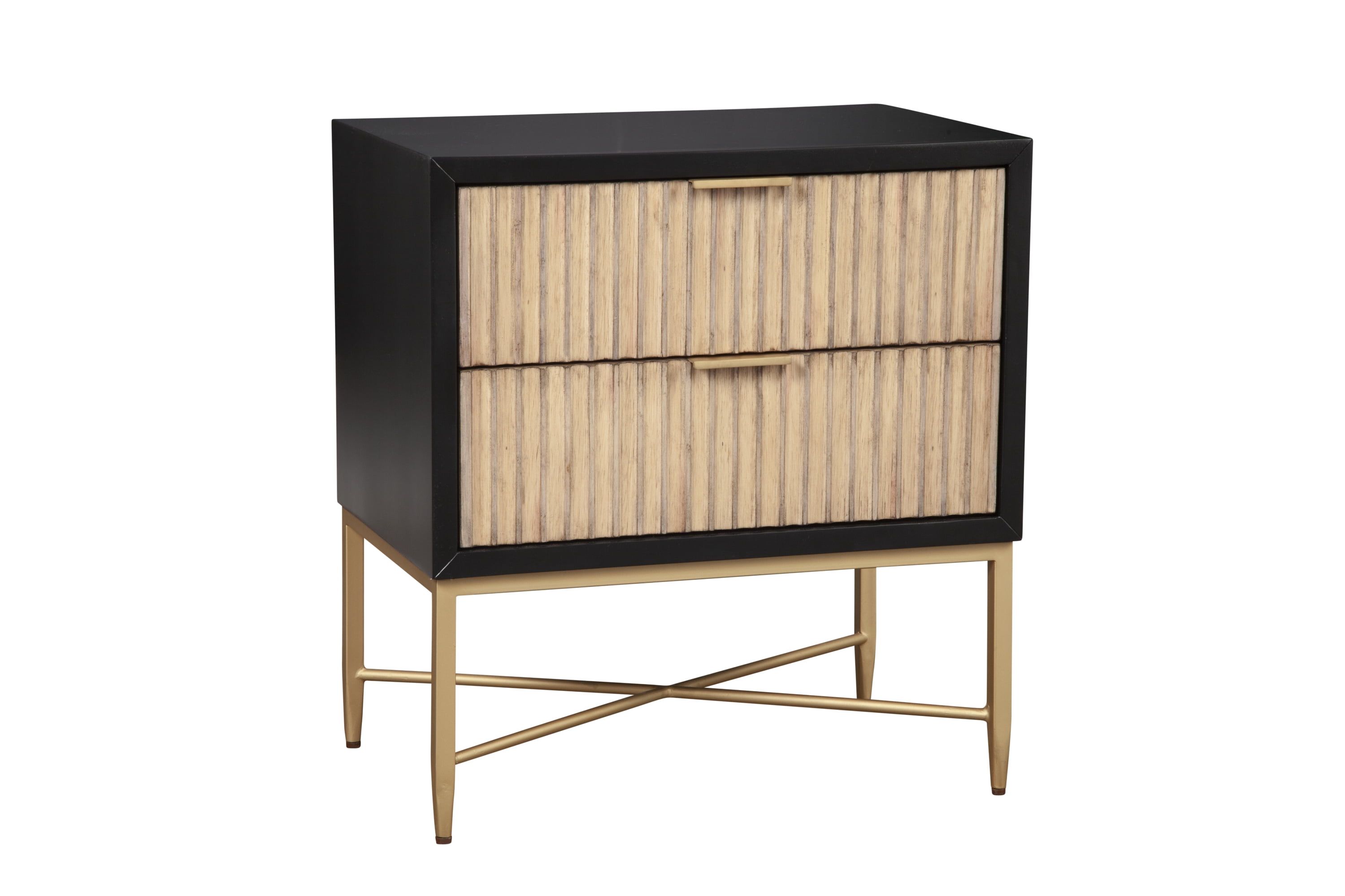 Larsen Transitional 2-Drawer Nightstand in Black and Brown with Gold Accents