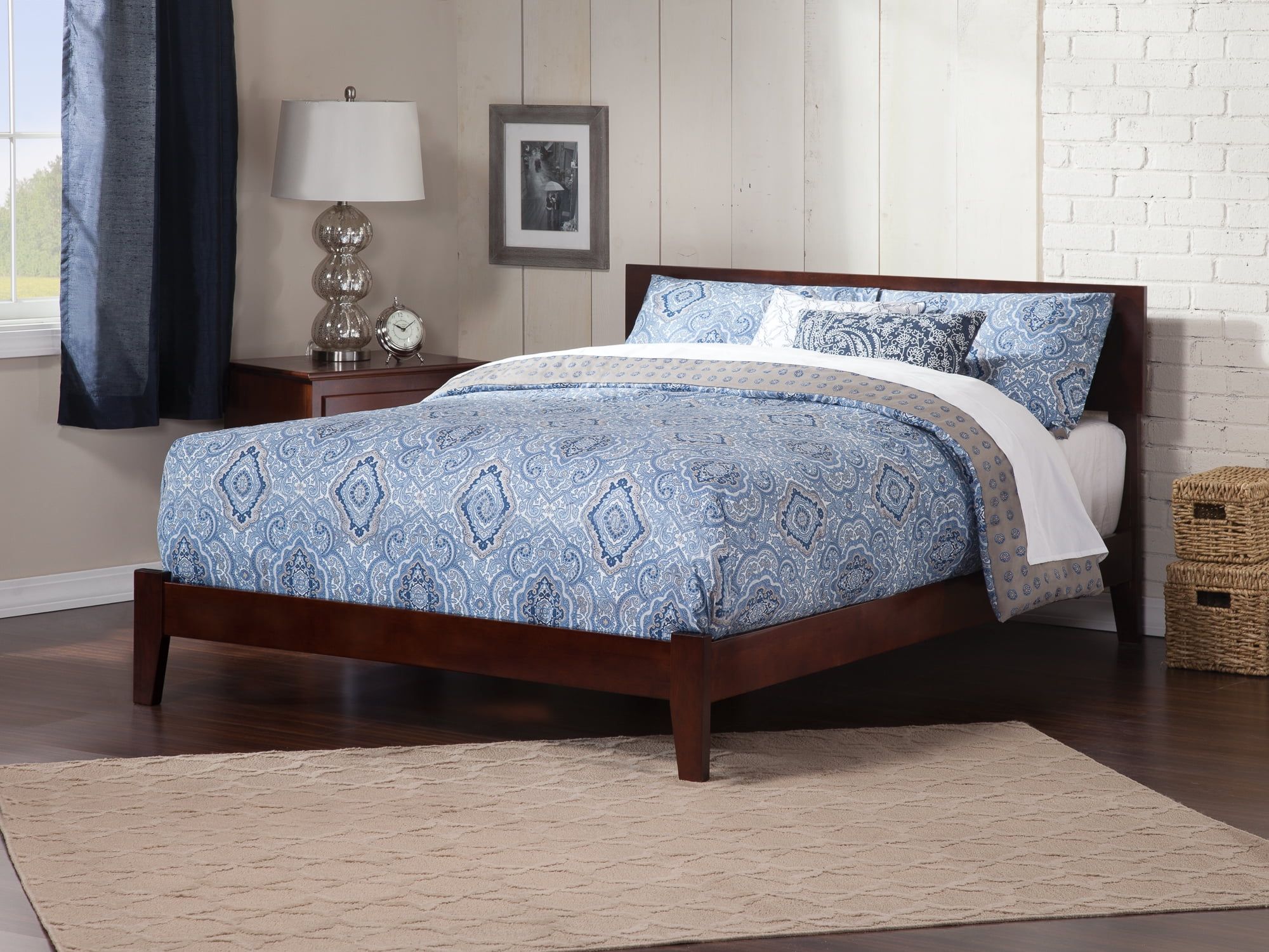 Orlando Queen Walnut Wood Platform Bed with Headboard