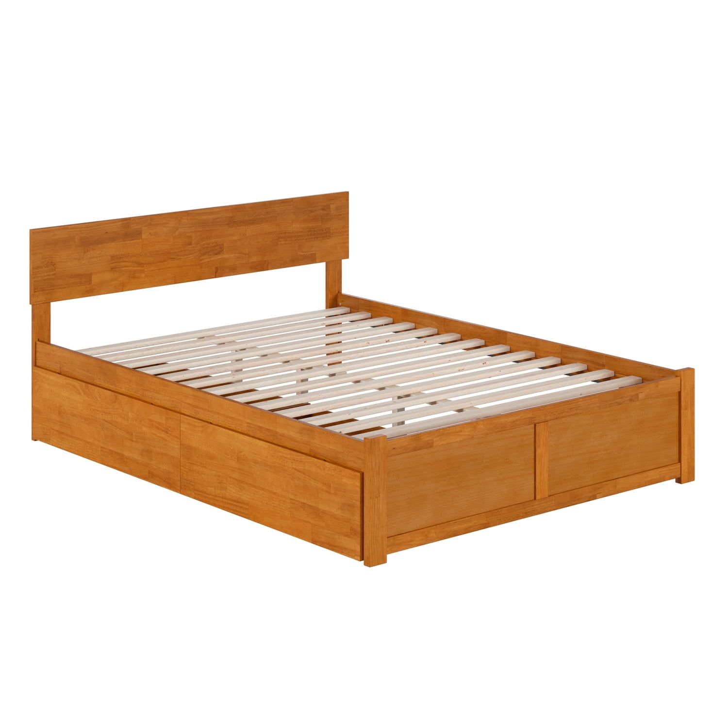 Light Toffee Queen Wood Platform Bed with Storage Drawers