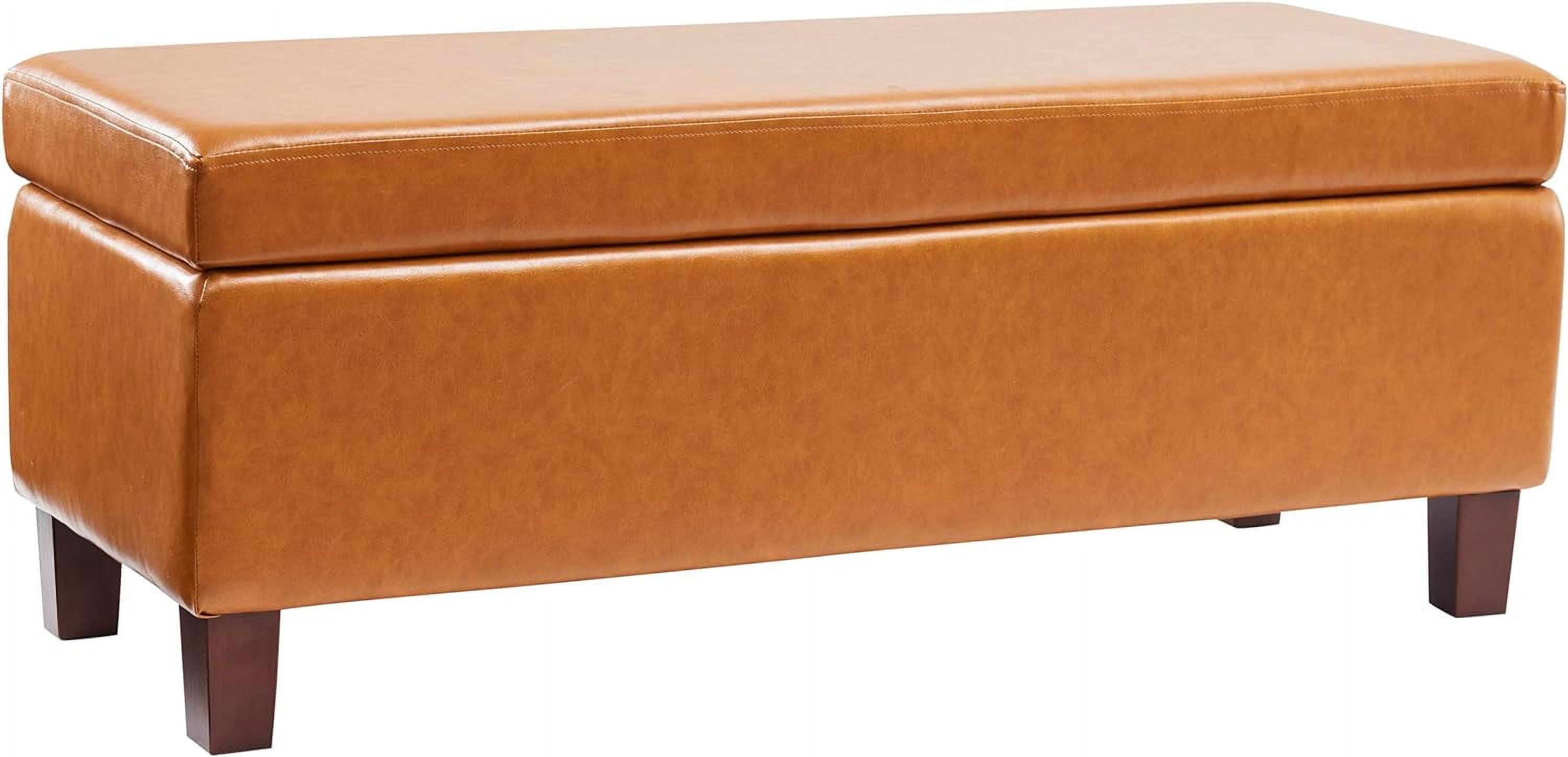 Cognac Faux Leather Storage Ottoman Bench with Hinge Lid