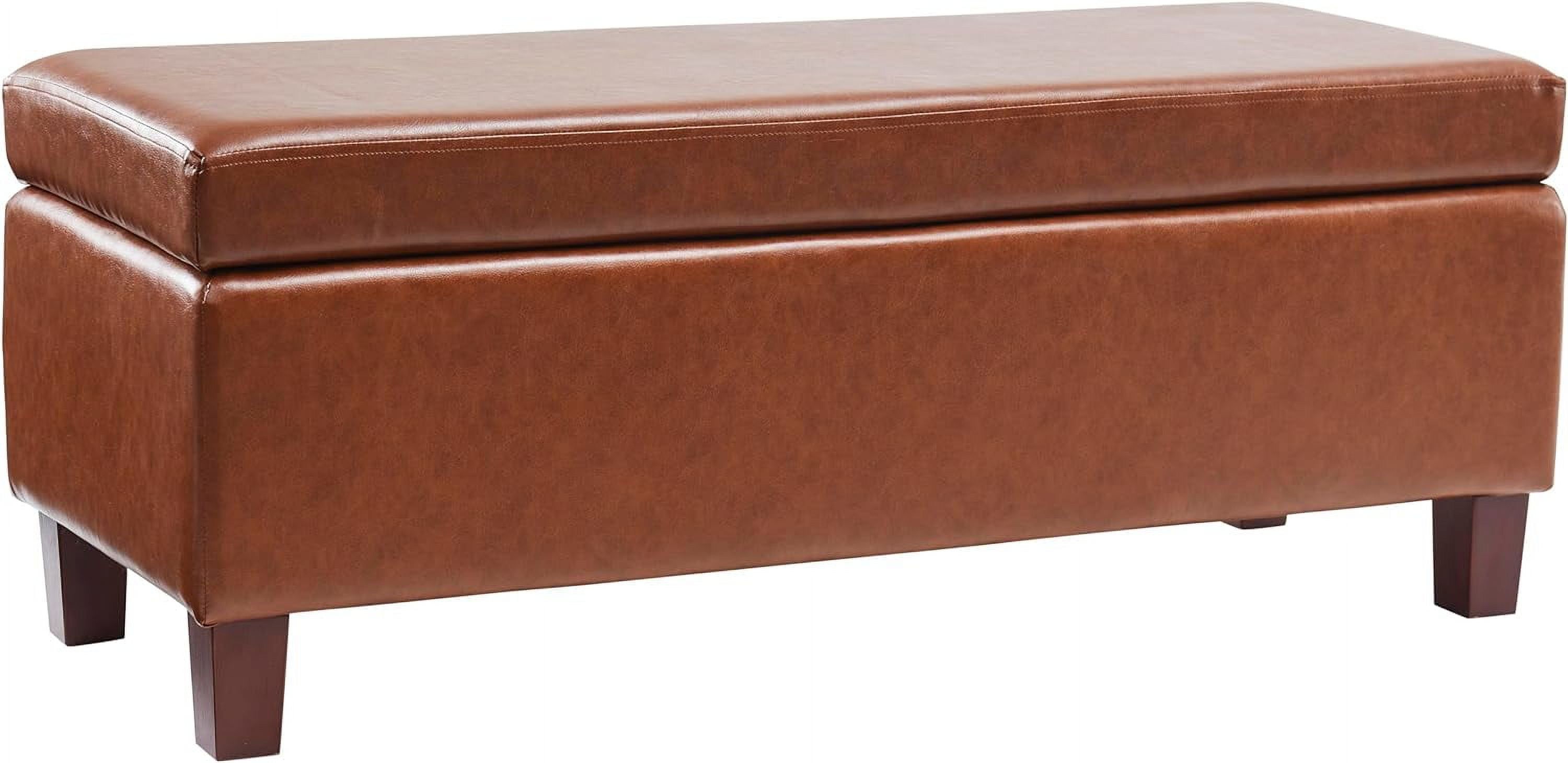 Mocha Faux Leather Storage Ottoman Bench with Hinge Lid