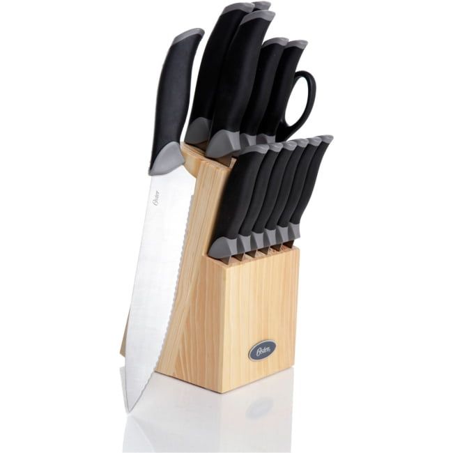 Lindbergh 14-Piece Black Stainless Steel Knife Set with Pine Block