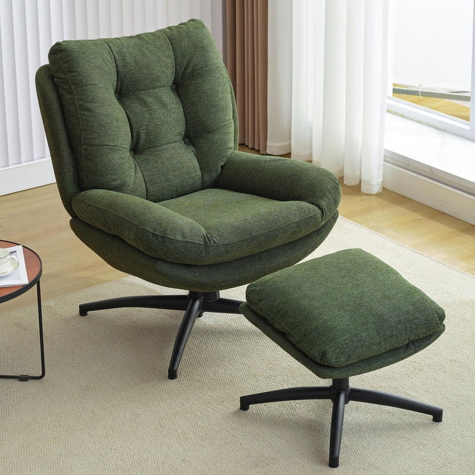 Green Chenille Swivel Accent Chair with Ottoman