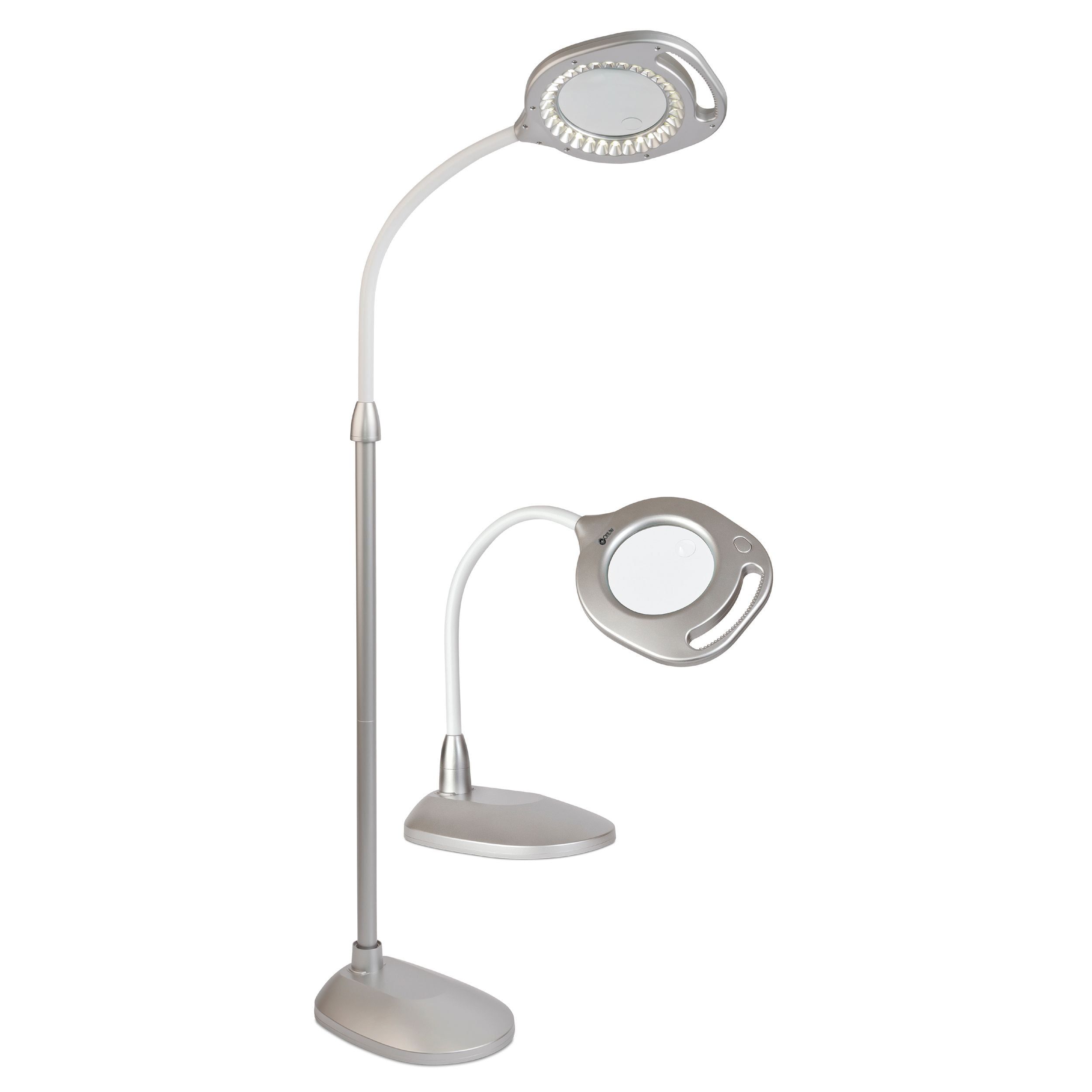 Adjustable Silver LED Magnifier Floor and Table Lamp